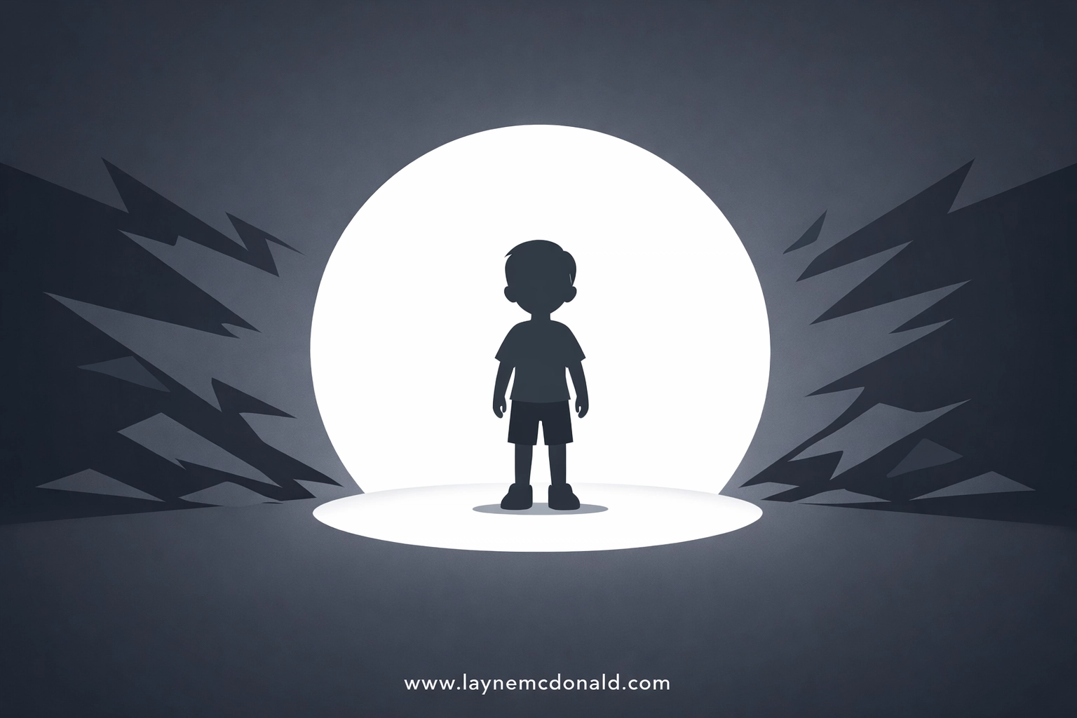 Stylized child standing in a bright spotlight representing transparency and protection in a Christian family home.