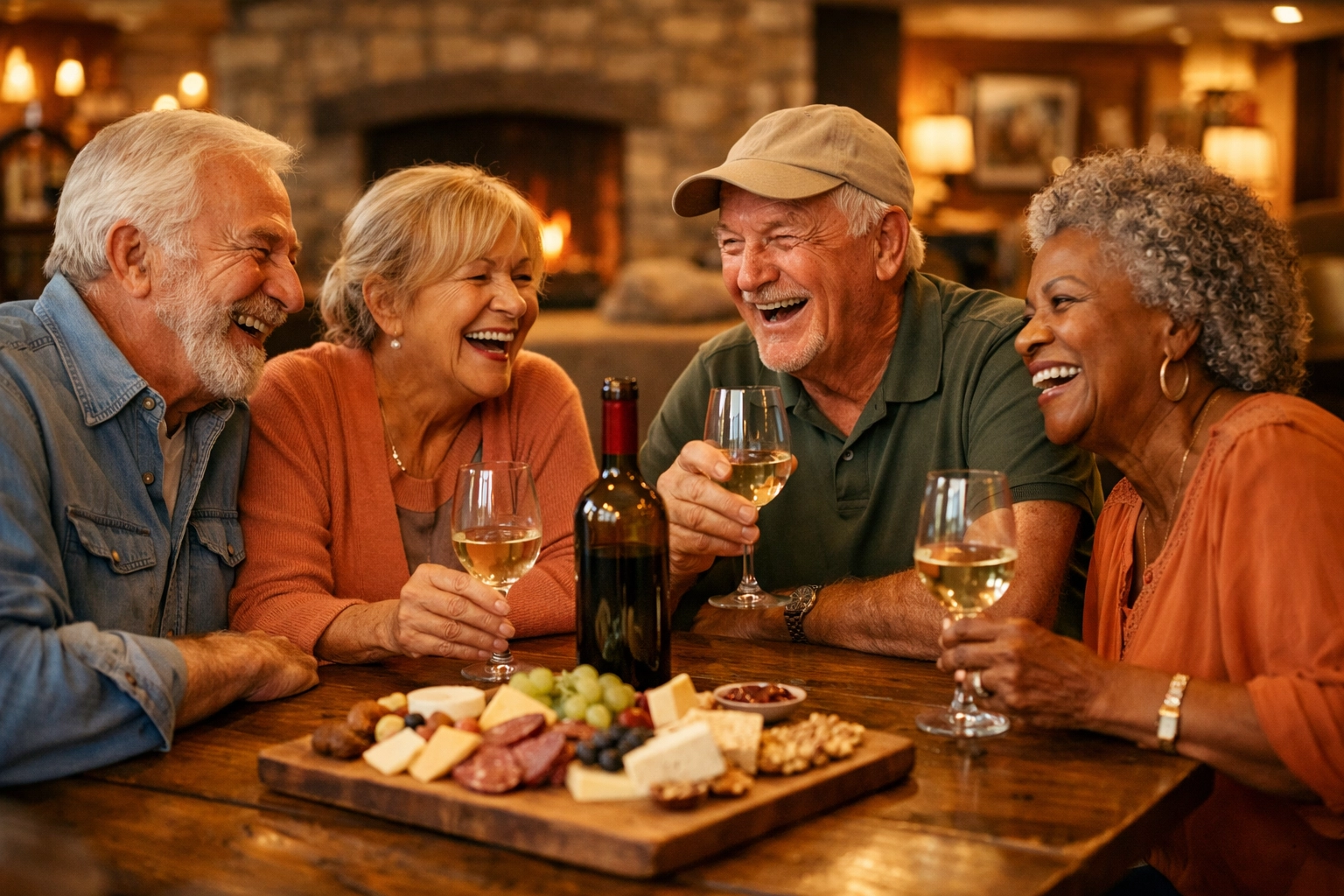 Active seniors socializing at a clubhouse in a 55 and over community in Bucks County PA.