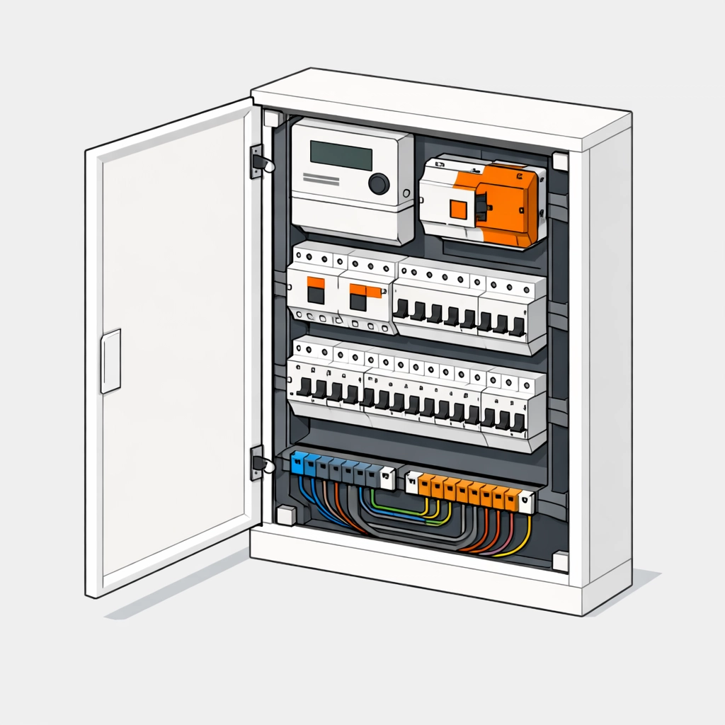 Zählerschrank mit FI-Schutzschaltern und Sicherungen für Altbau-Sanierung