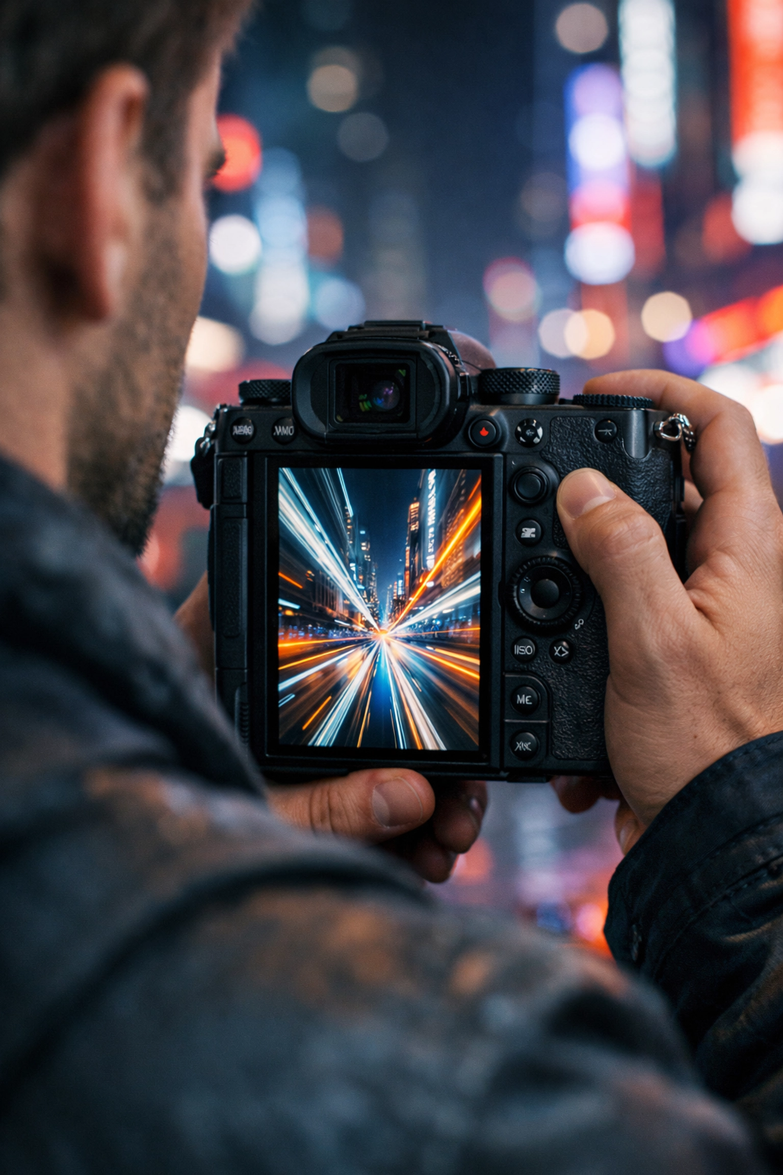 Photographer shooting vertical content in a city, a key shift in today’s photography trends.