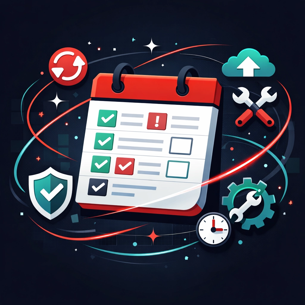Website maintenance schedule checklist with regular update tasks and workflow