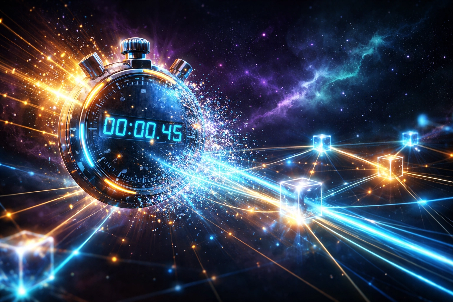 Near-instant crypto payment settlement speed visualization showing blockchain transaction efficiency