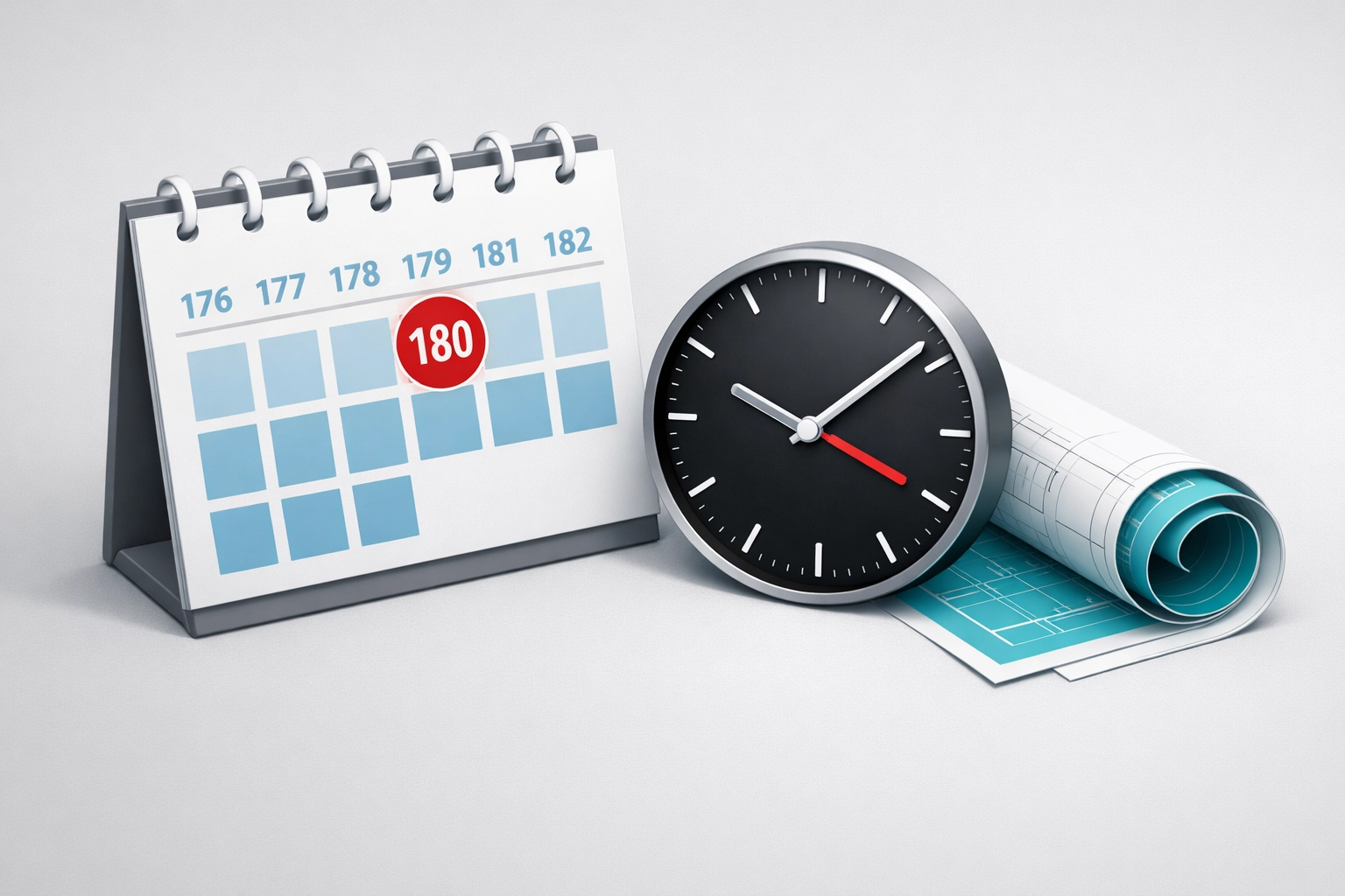 Calendar showing the 180-day inactivity rule deadline for an expired building permit in Florida.
