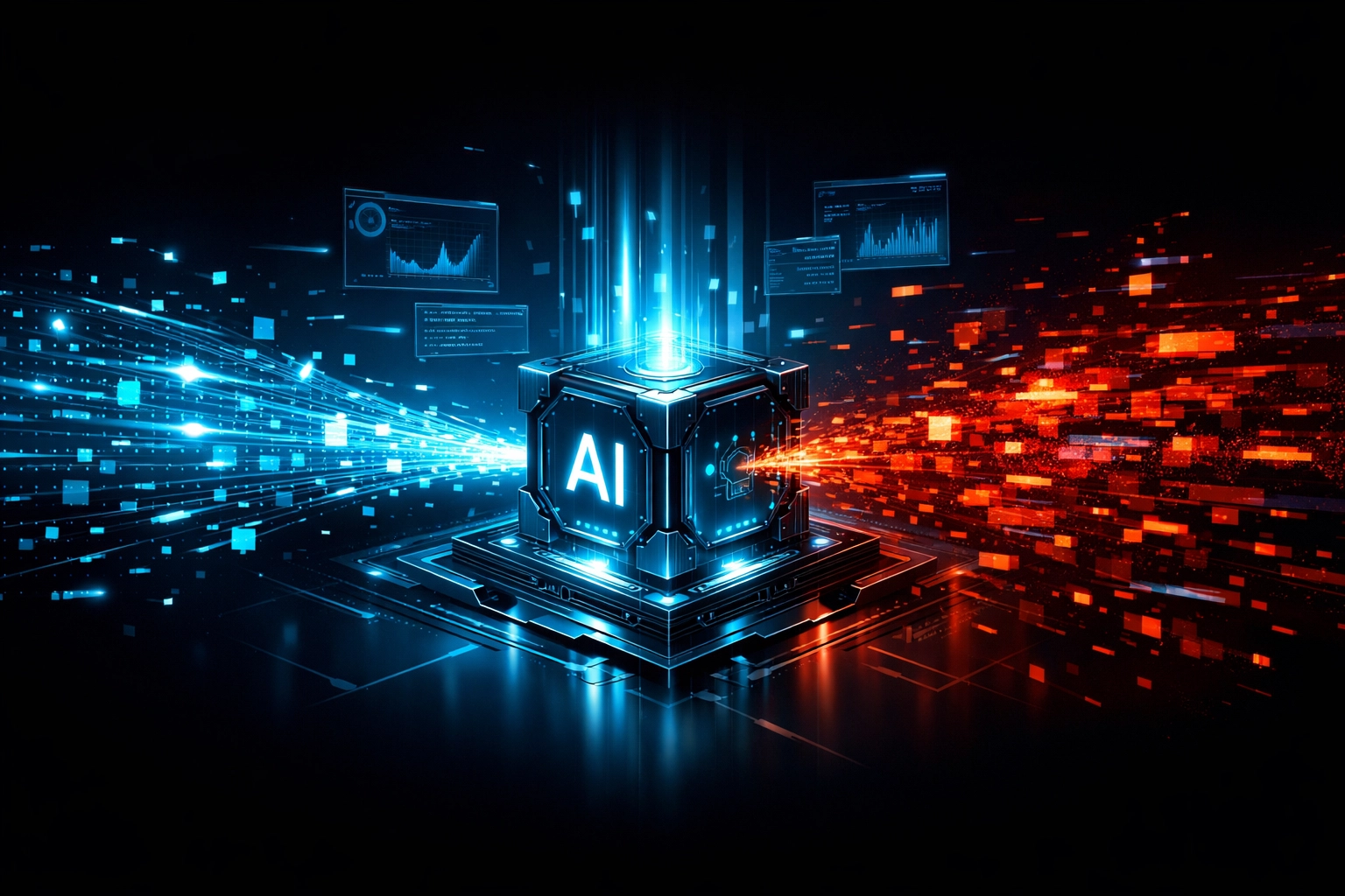 Clean data flows into AI marketing system while corrupted data is filtered out