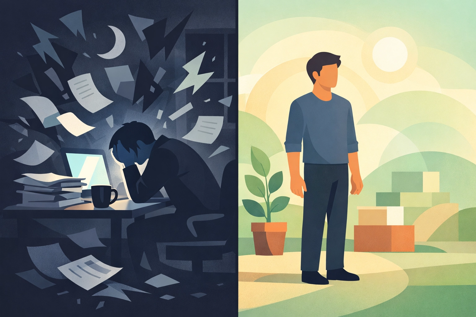 Job seeker transformation from stressed overwhelm to peaceful confidence