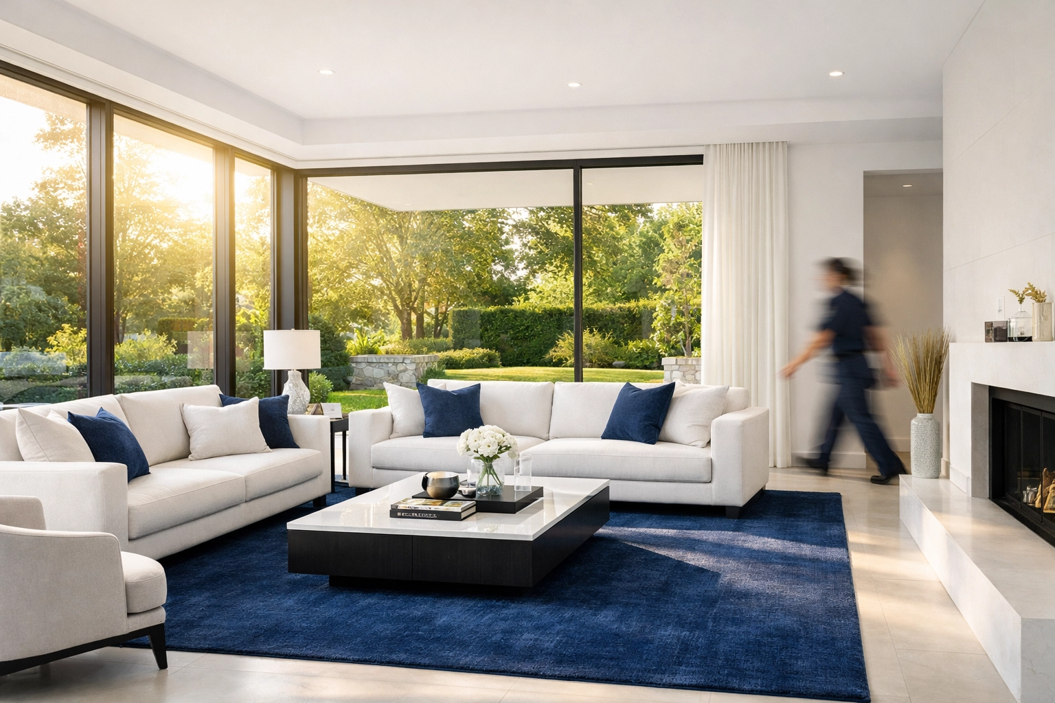 Pristine minimalist living room after an Andover luxury cleaning service by the Cleaning Ninjas.
