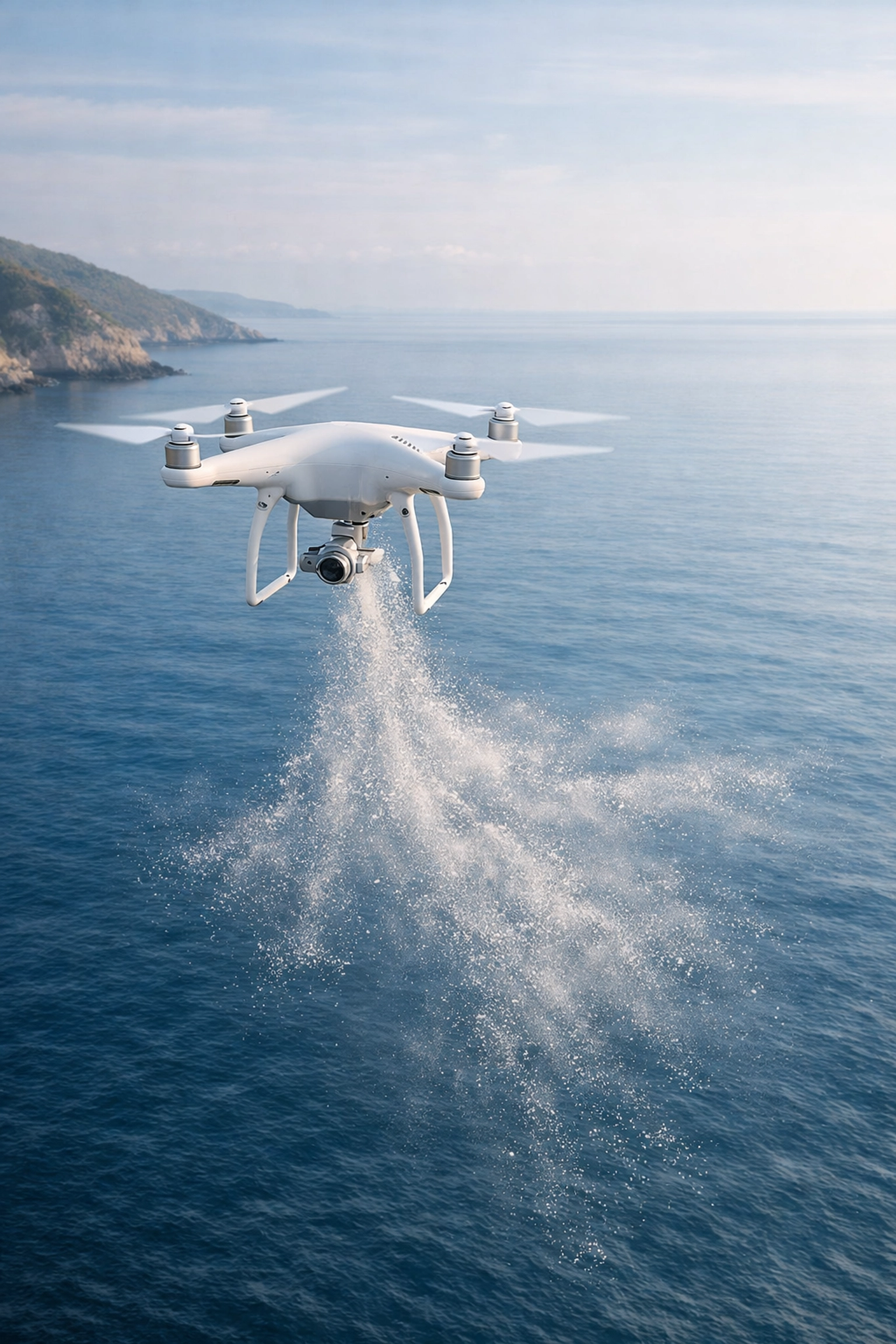Drone scattering ashes over Brighton coastline during memorial ceremony