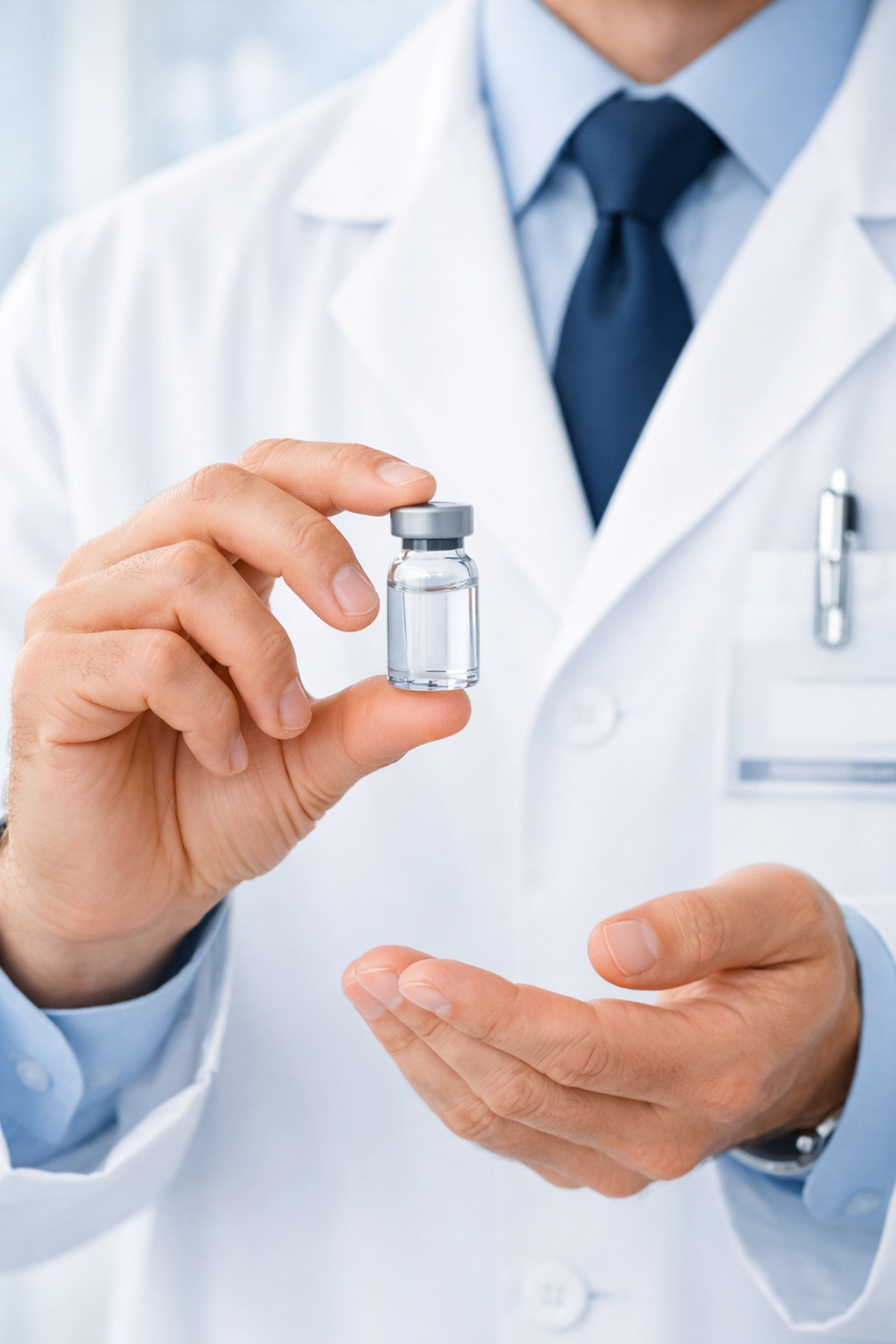 Pharmacist preparing compounded GLP-1 medication under professional medical supervision in a sterile lab.
