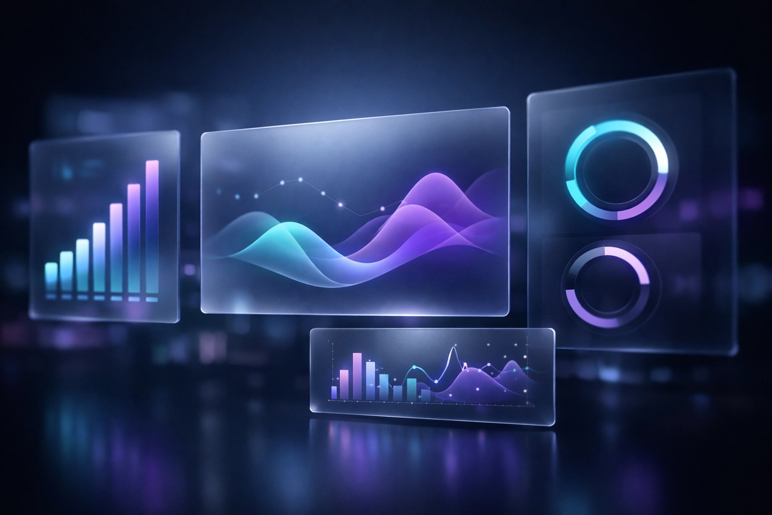 A modern digital dashboard displaying AI search rankings and business visibility metrics.