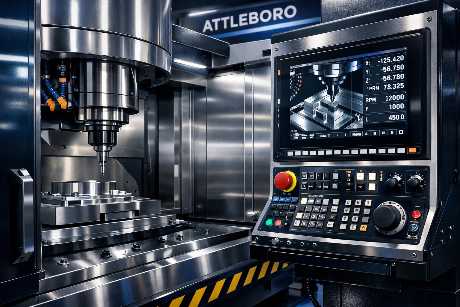 Spotless precision CNC machine in an Attleboro facility showcasing expert industrial cleaning and asset protection.