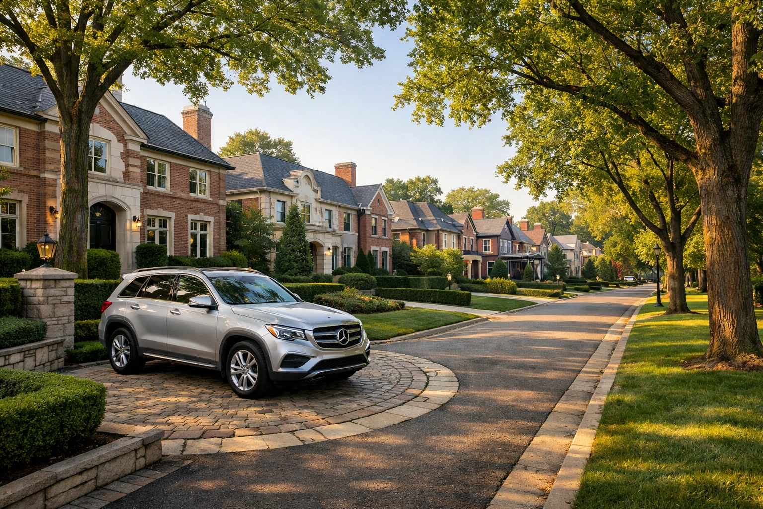 Classic North Shore neighborhood with upscale brick houses showing rising Chicago home prices in 2026.