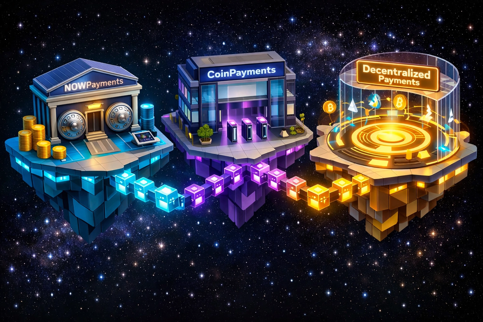 NOWPayments vs CoinPayments vs decentralized Web3 payment gateway comparison illustration