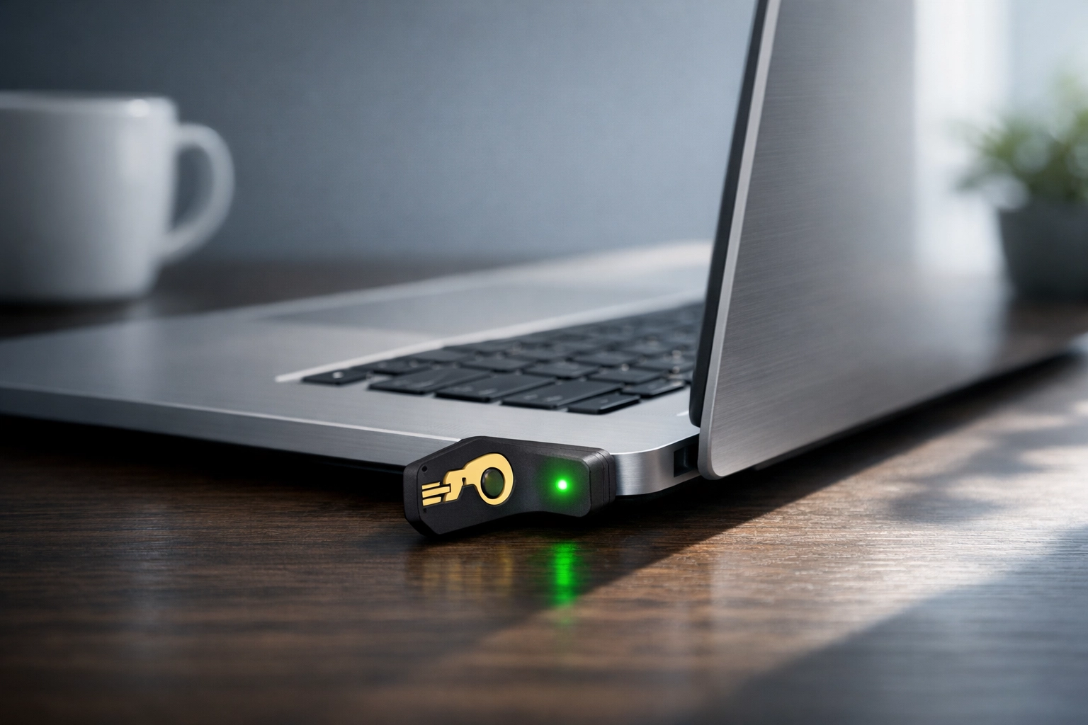 Hardware security key protecting sensitive data for CMMC 2.0 compliant Ventura defense contractors.