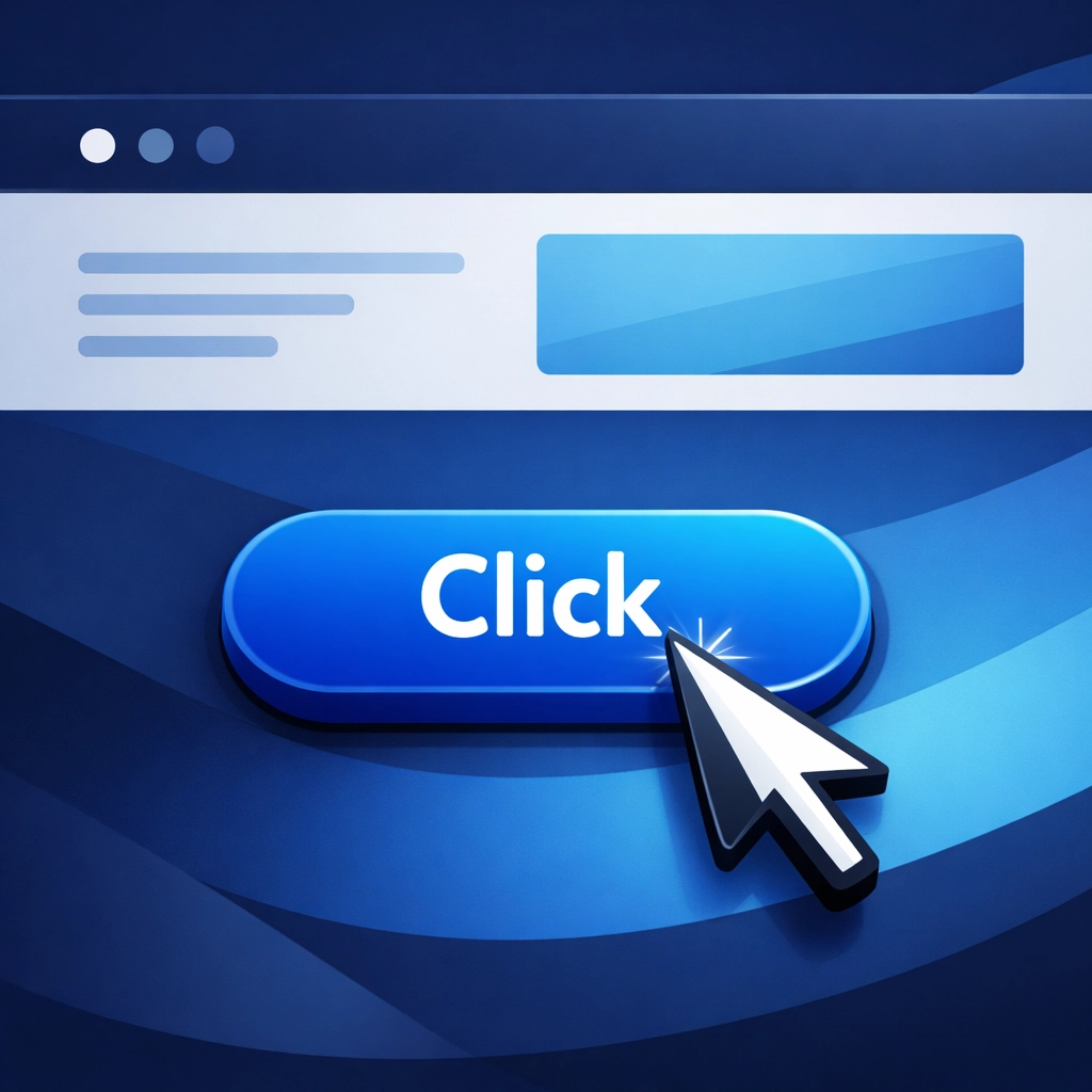 A computer cursor hovering over a clear call-to-action button on a modern website interface.