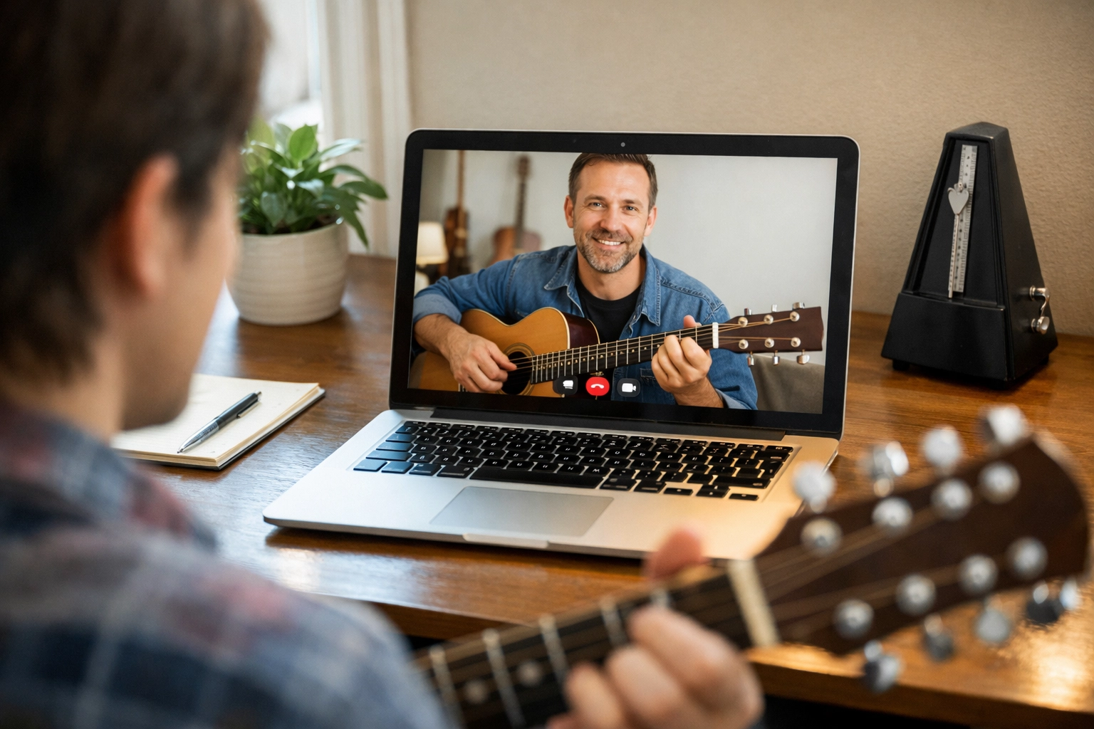 Online guitar lessons provided by KeyNotes Piano Studio for students with busy schedules.