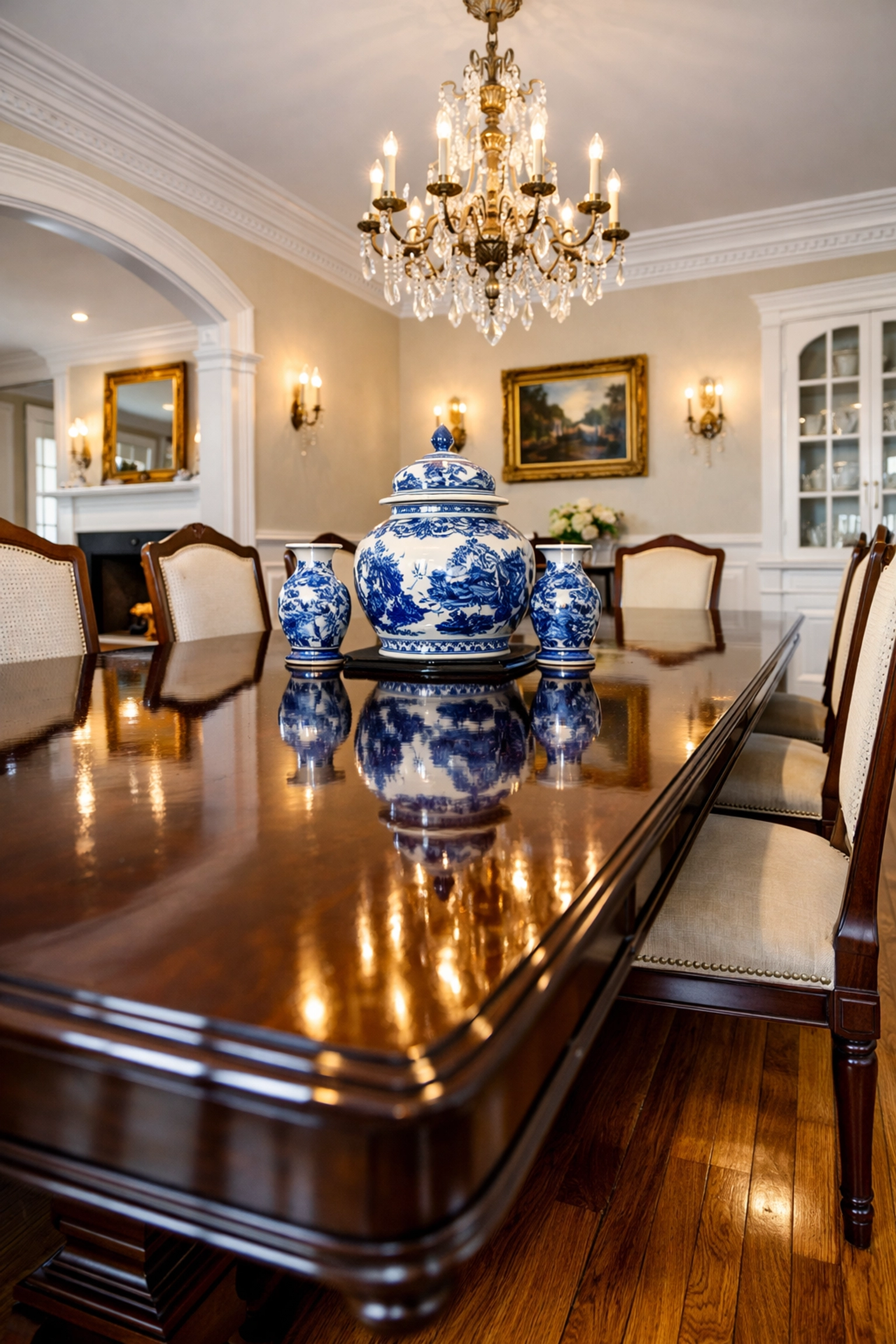 Polished dining room in a historic Framingham estate prepared by professional deep cleaning services.