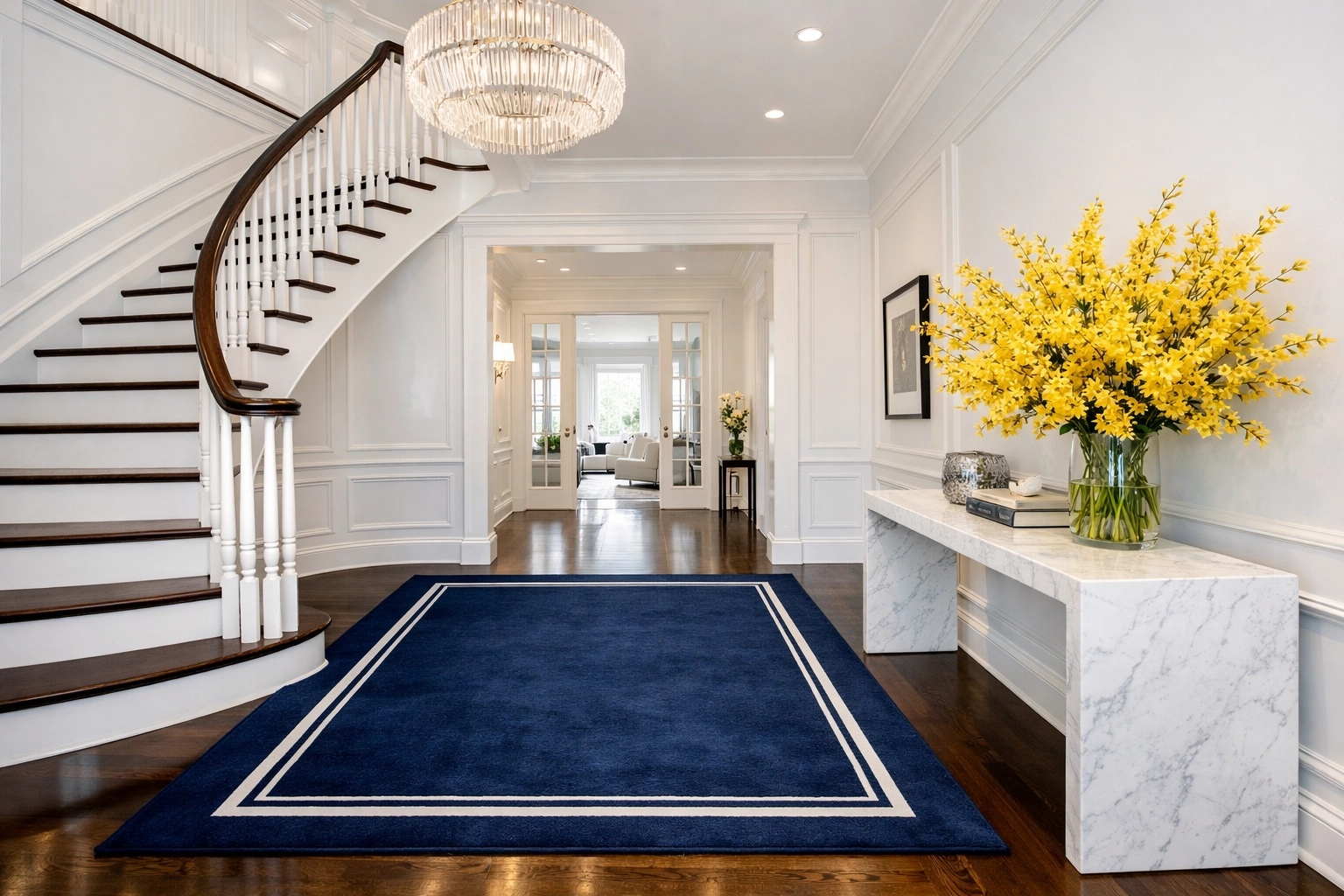Pristine Wellesley home foyer ready for move-in after expert post-construction cleaning in the Boston area.