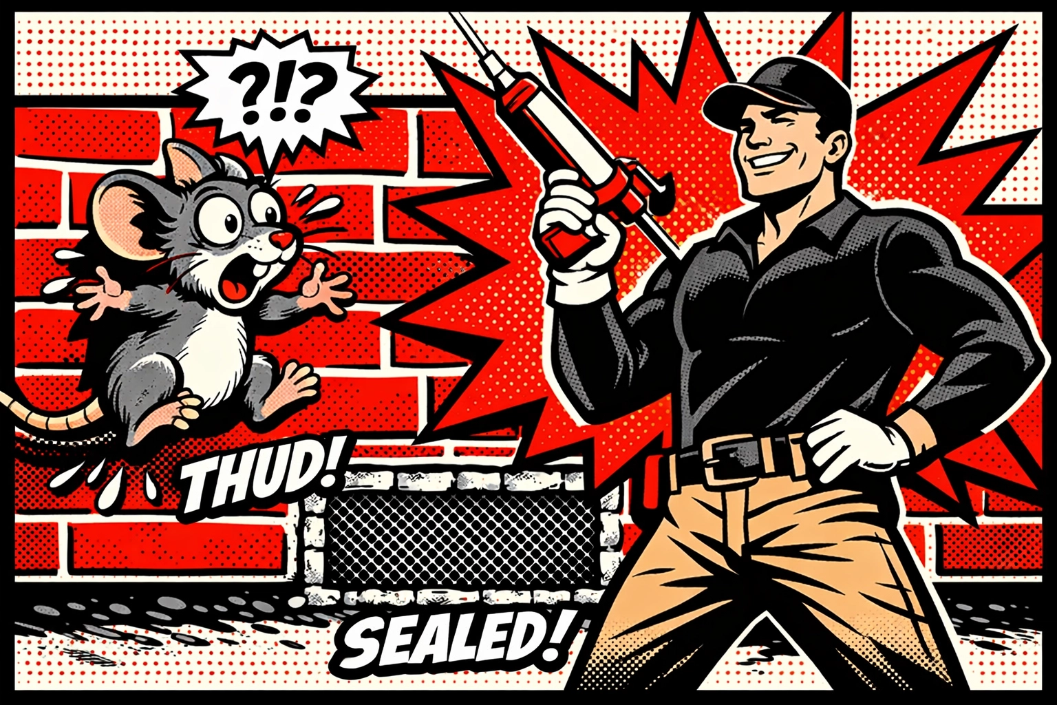 Pest X technician sealing rodent entry points in a brick foundation with steel mesh in Alabama.