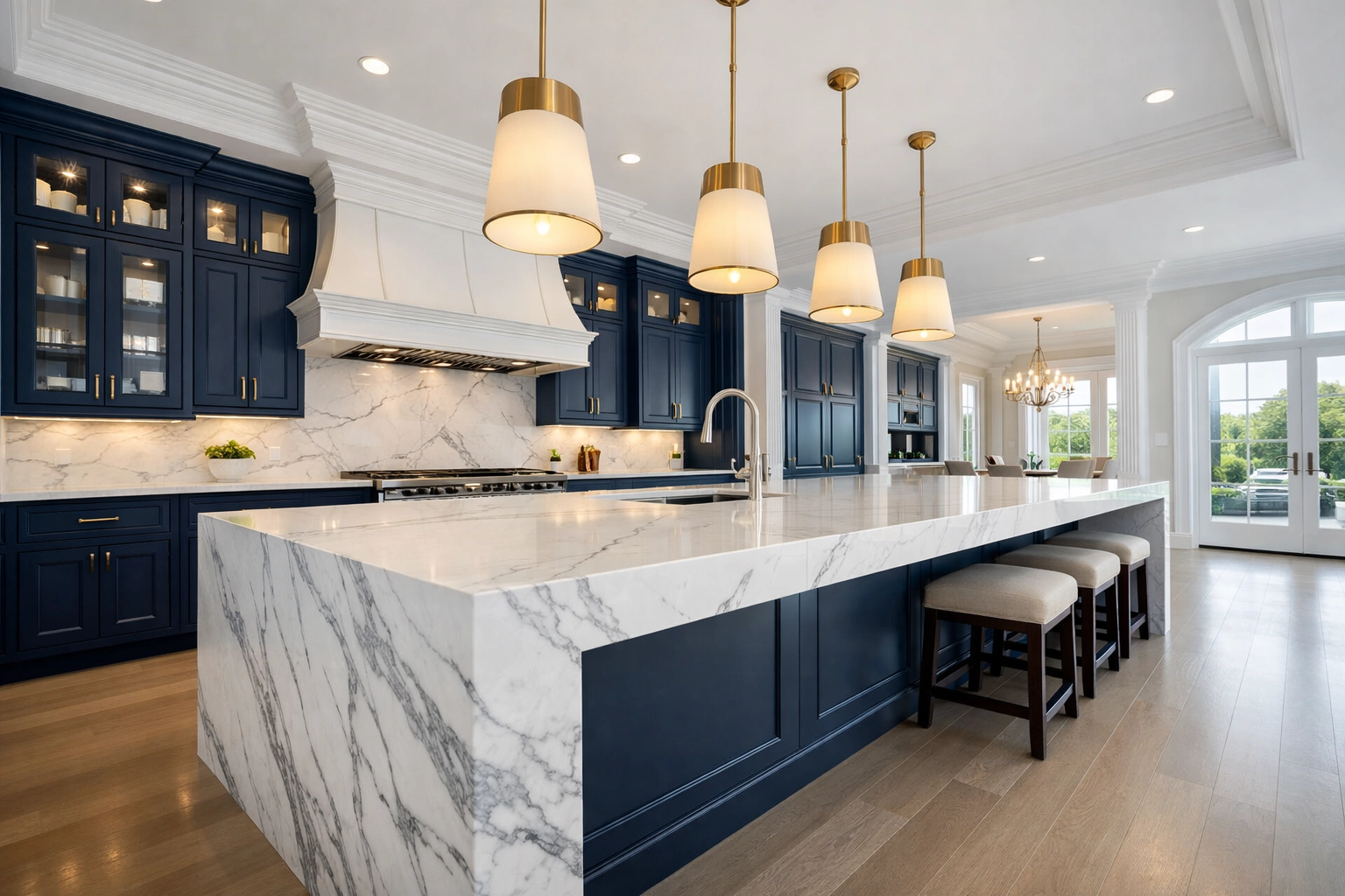 Spotless luxury kitchen in a Weston estate showcasing premium residential cleaning standards.