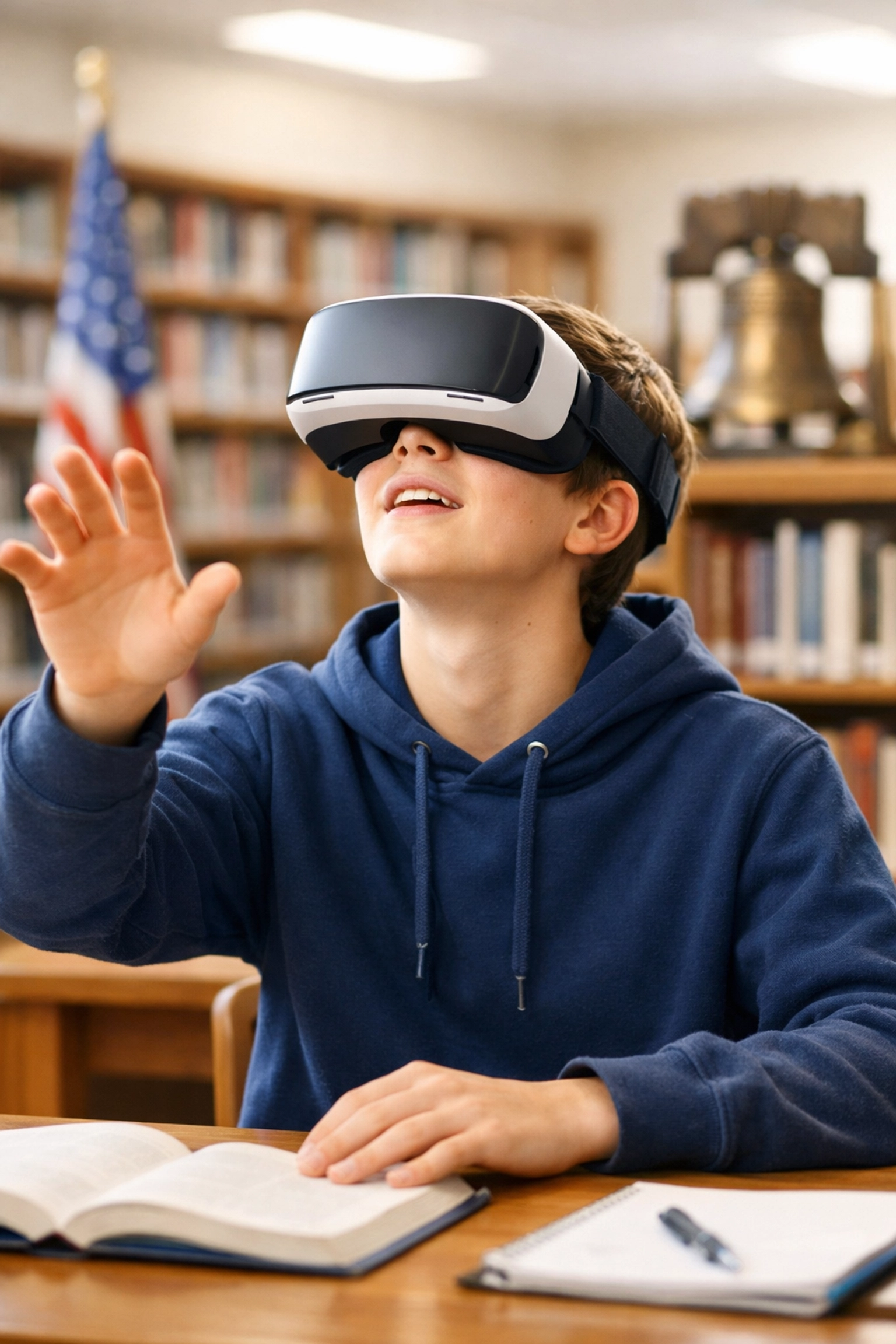 High school student exploring American history through a virtual field trip to understand the Pledge