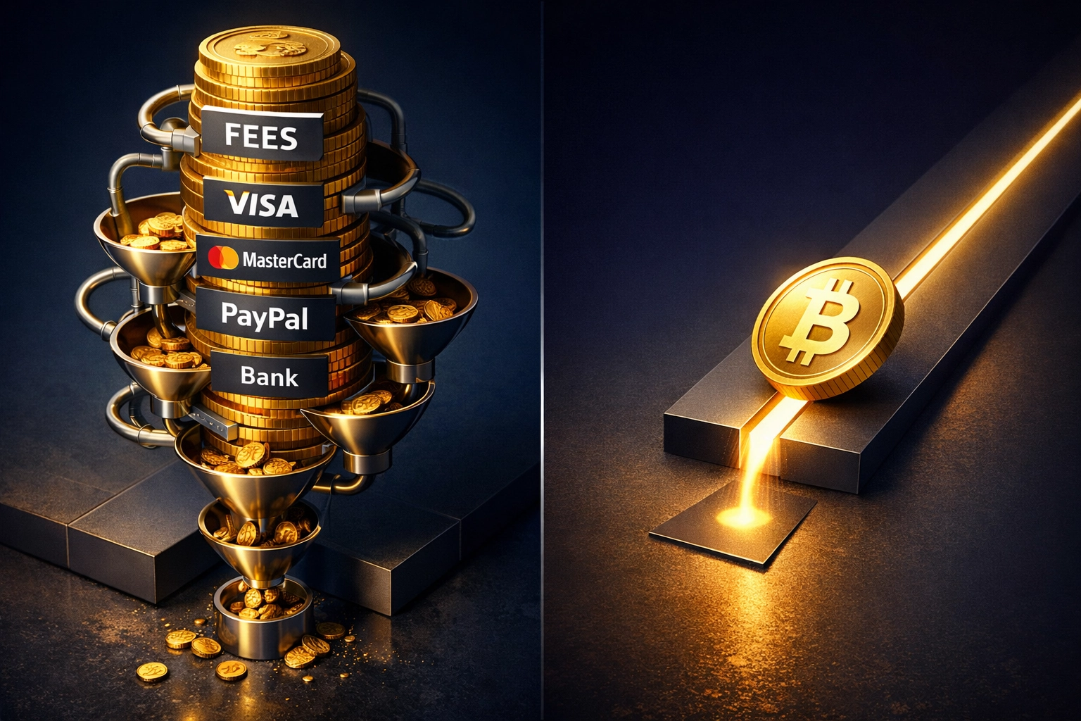 Comparison of traditional payment fees versus crypto payment fees showing dramatic cost reduction