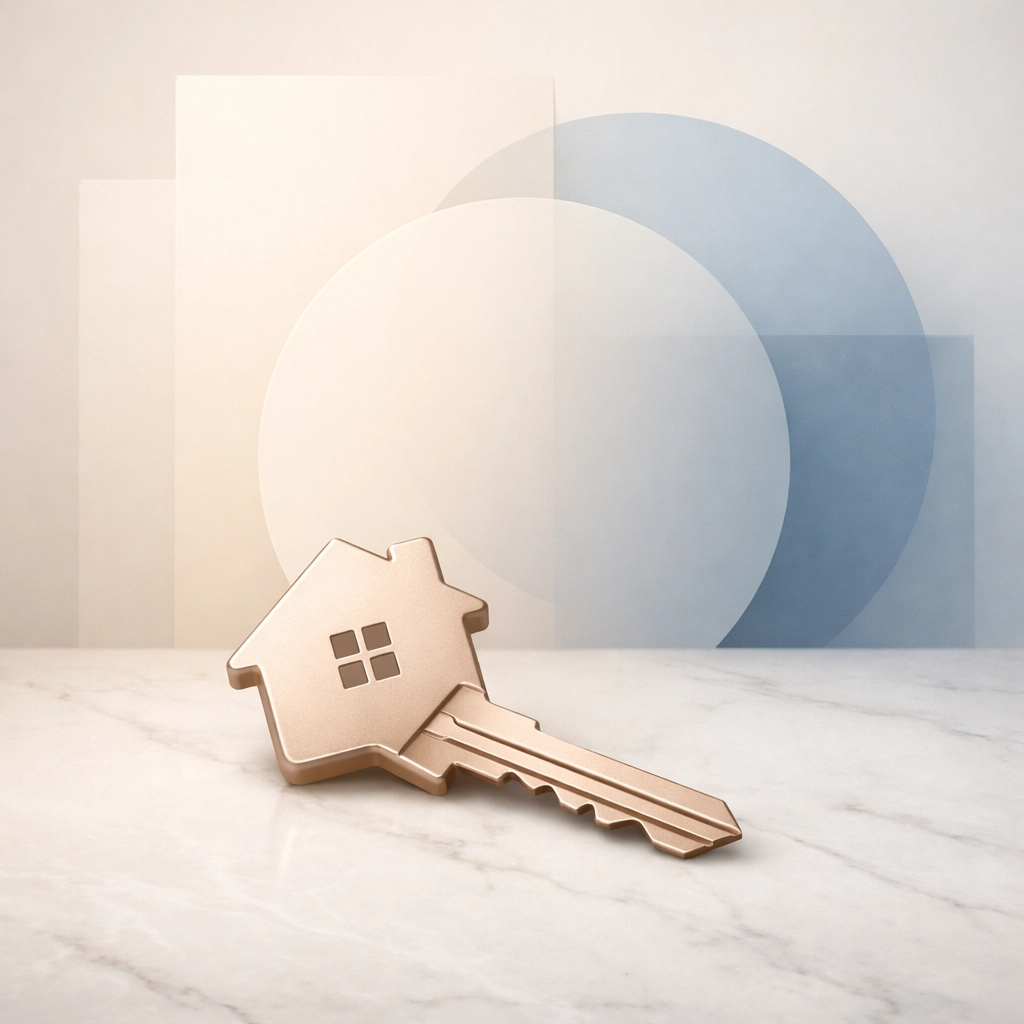 A champagne-colored house key symbolizing a closed deal and successful Spokane real estate offer.