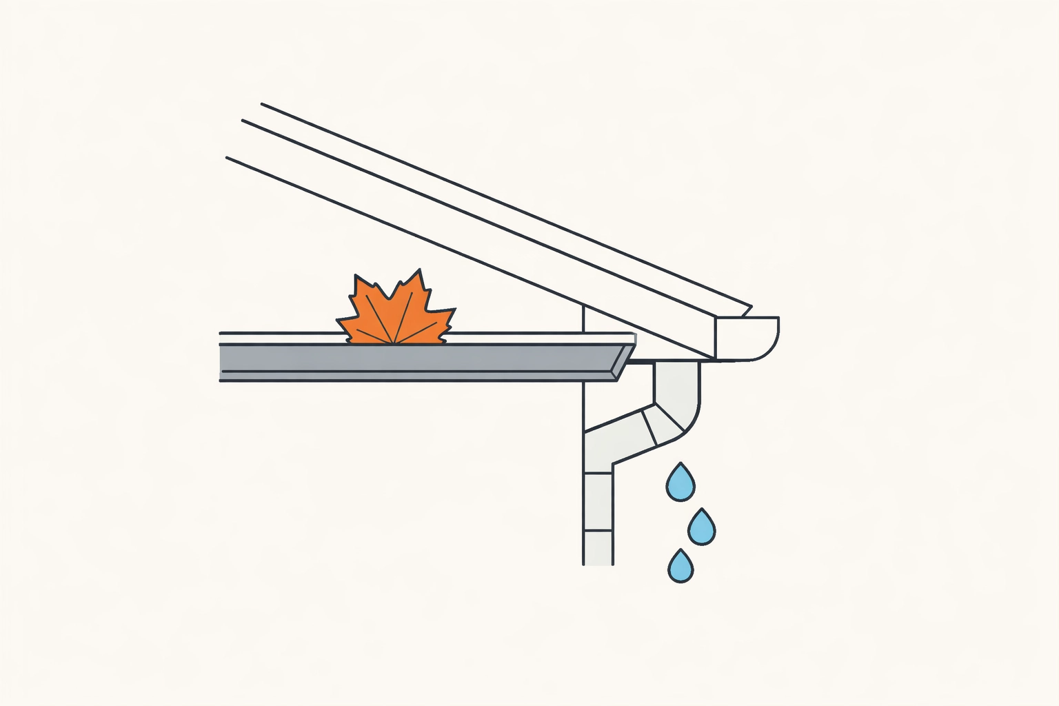 Minimalist roof gutter illustration with a leaf, representing essential Vancouver home maintenance.