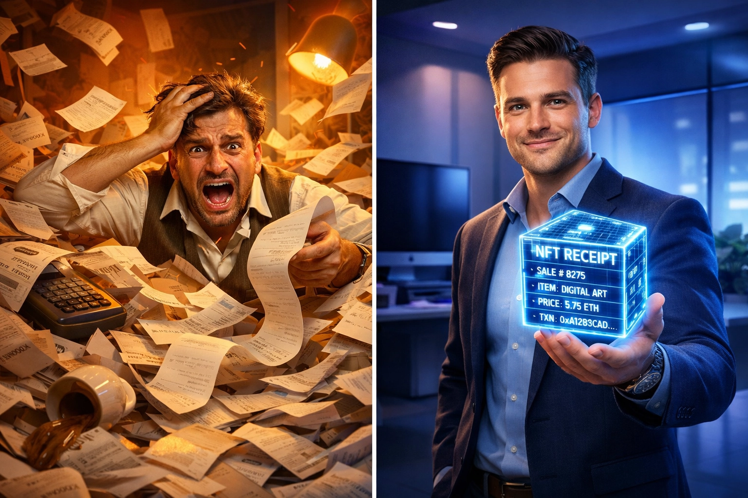 Traditional paper receipts versus blockchain NFT receipts for crypto payment transactions