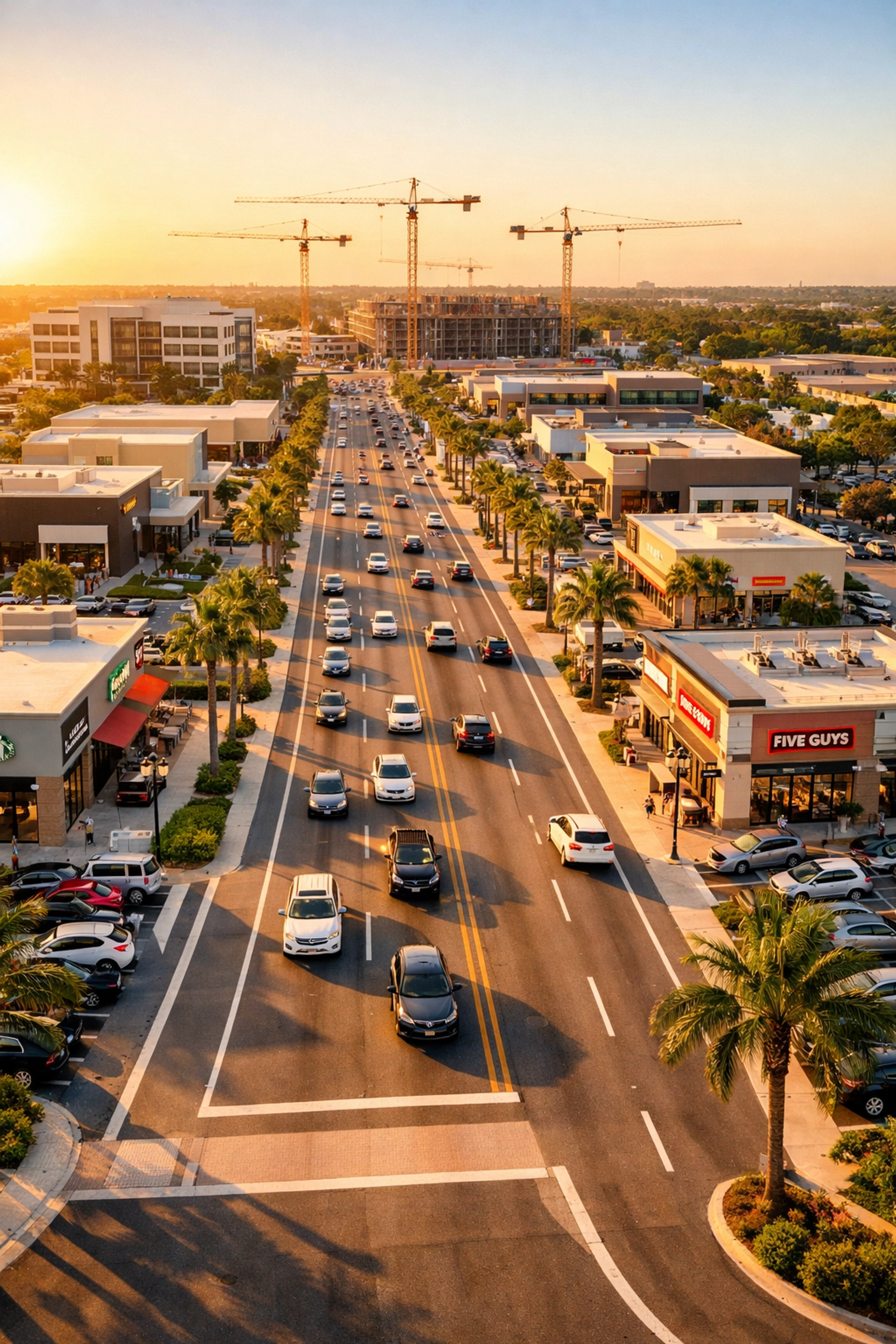 Aerial view of Pine Island Road commercial development in Cape Coral Florida