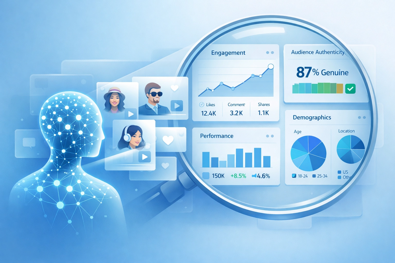 AI agent analyzing creator profiles with engagement analytics and audience authenticity scores