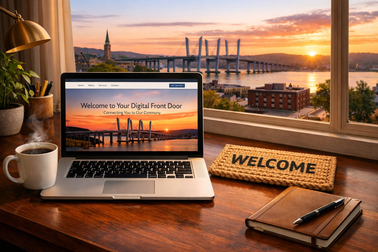 Laptop screen displaying professional web design for small business with a digital welcome mat.