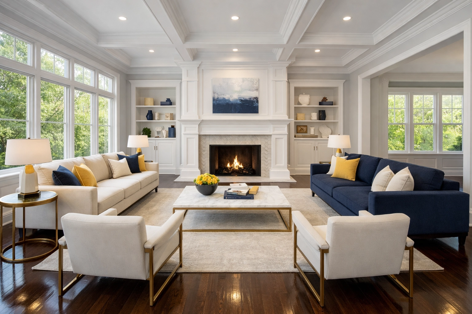 Spotless renovated living room showing the results of professional post construction cleaning Franklin.