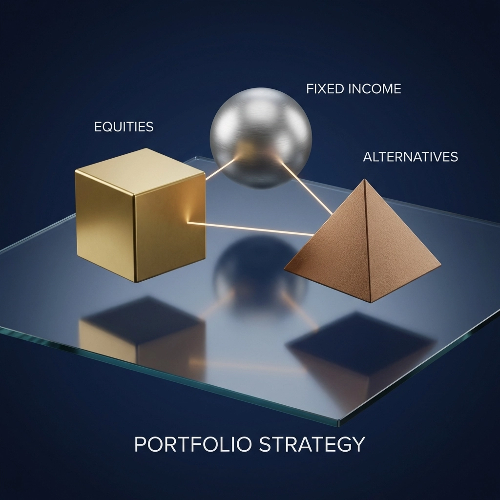 Modern portfolio allocation diagram illustrating diversified investment strategies for accredited investors in 2026