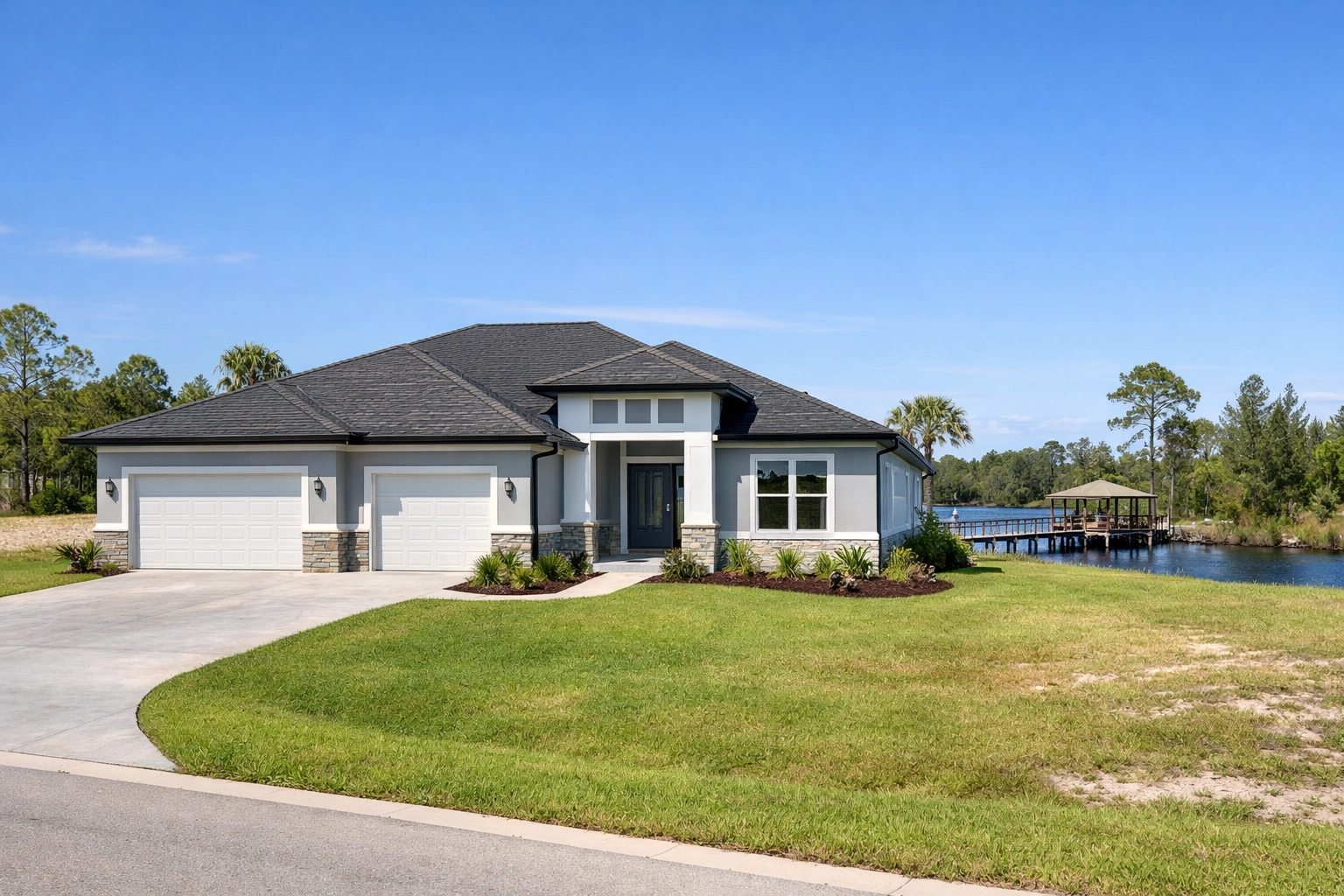 Modern new construction home in Northwest Cape Coral on a spacious lot overlooking a peaceful freshwater canal.