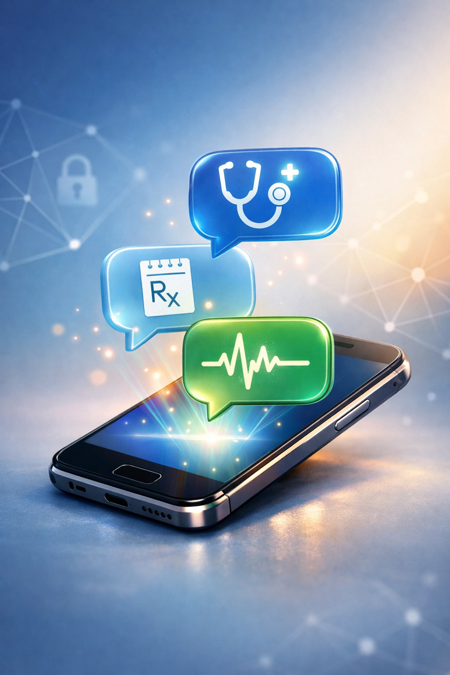 Smartphone displaying secure medical chat messages with doctor available 24/7
