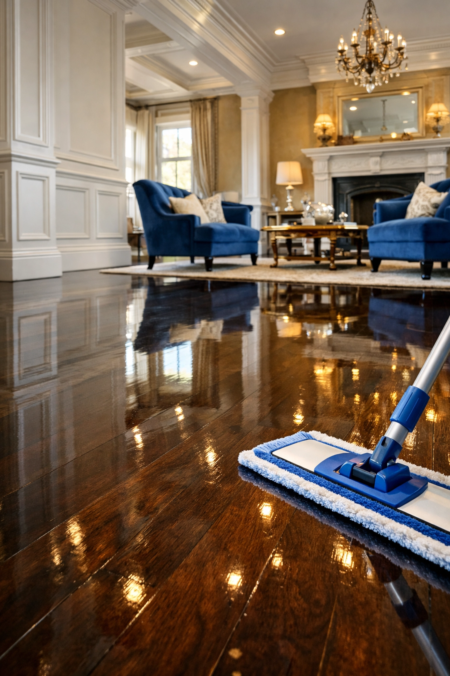 Polished hardwood floors in a Wellesley home after a professional deep cleaning Wellesley MA service.
