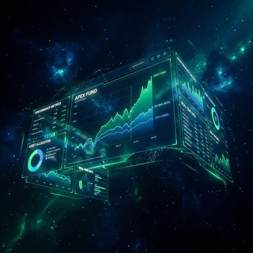 High-tech financial dashboard displaying private equity fund performance metrics and manager selection insights.