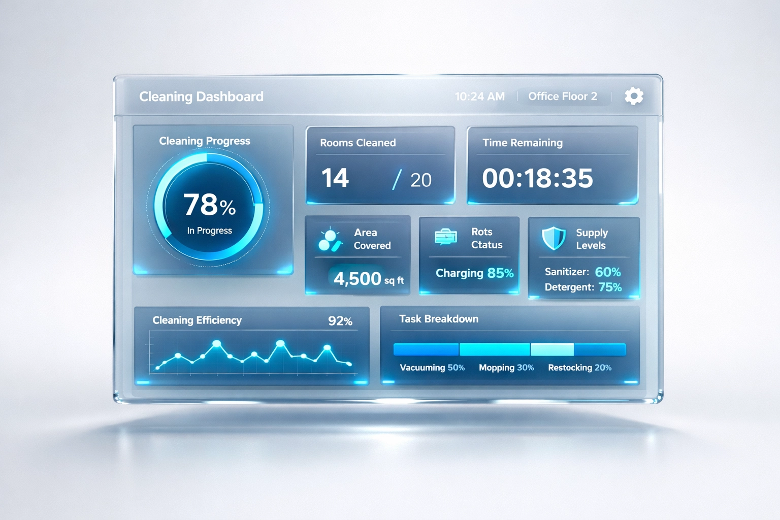 Real-time performance dashboard displaying cleaning service metrics and data tracking