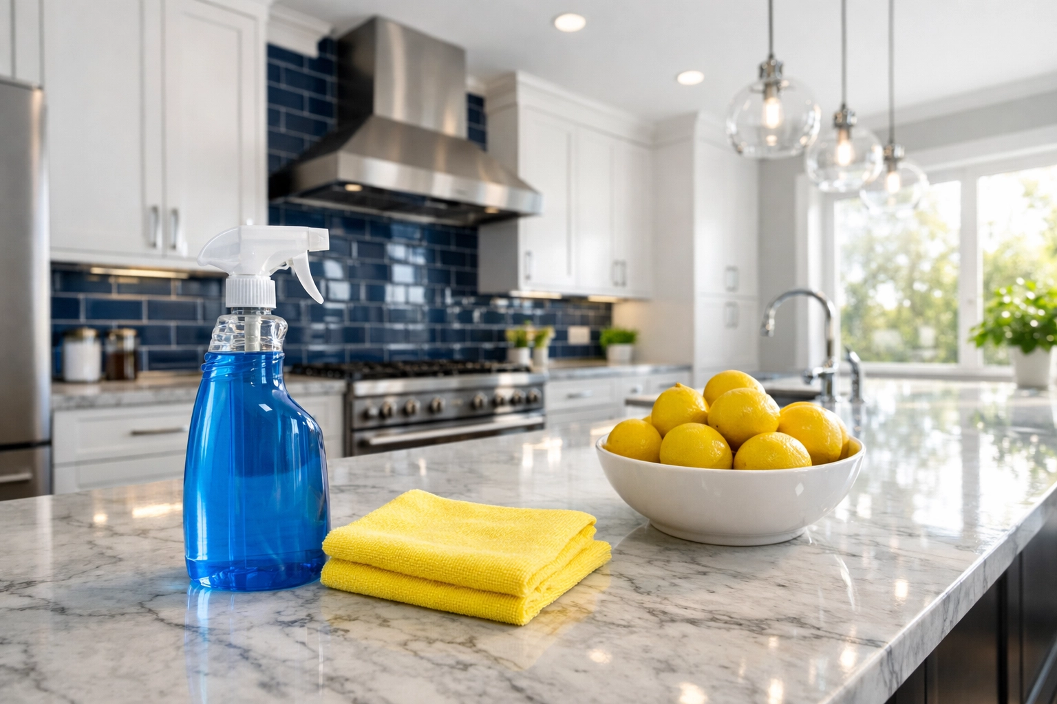 Sparkling modern kitchen in Worcester MA featuring eco-friendly green house cleaning products.