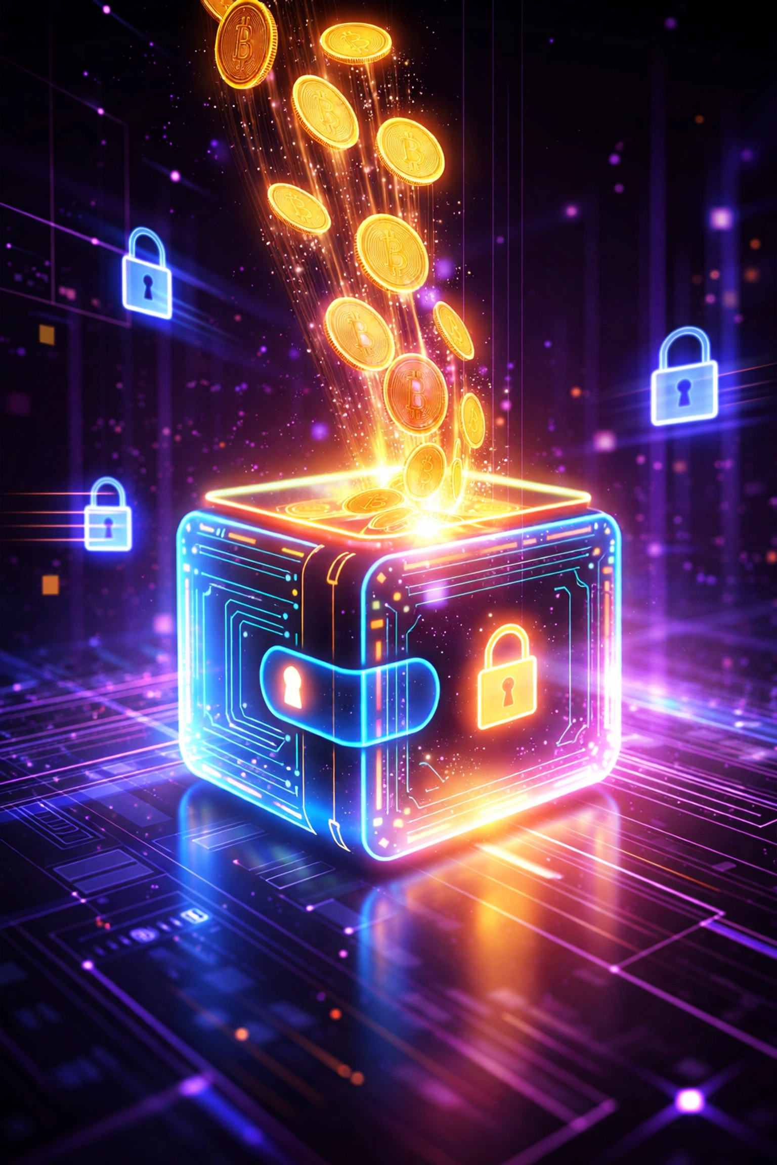 Digital wallet with cryptocurrency coins symbolizing self-custody and secure crypto payments in the metaverse