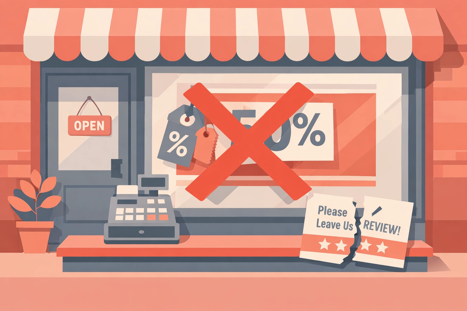 Venice storefront with crossed out incentivized review promotion sign