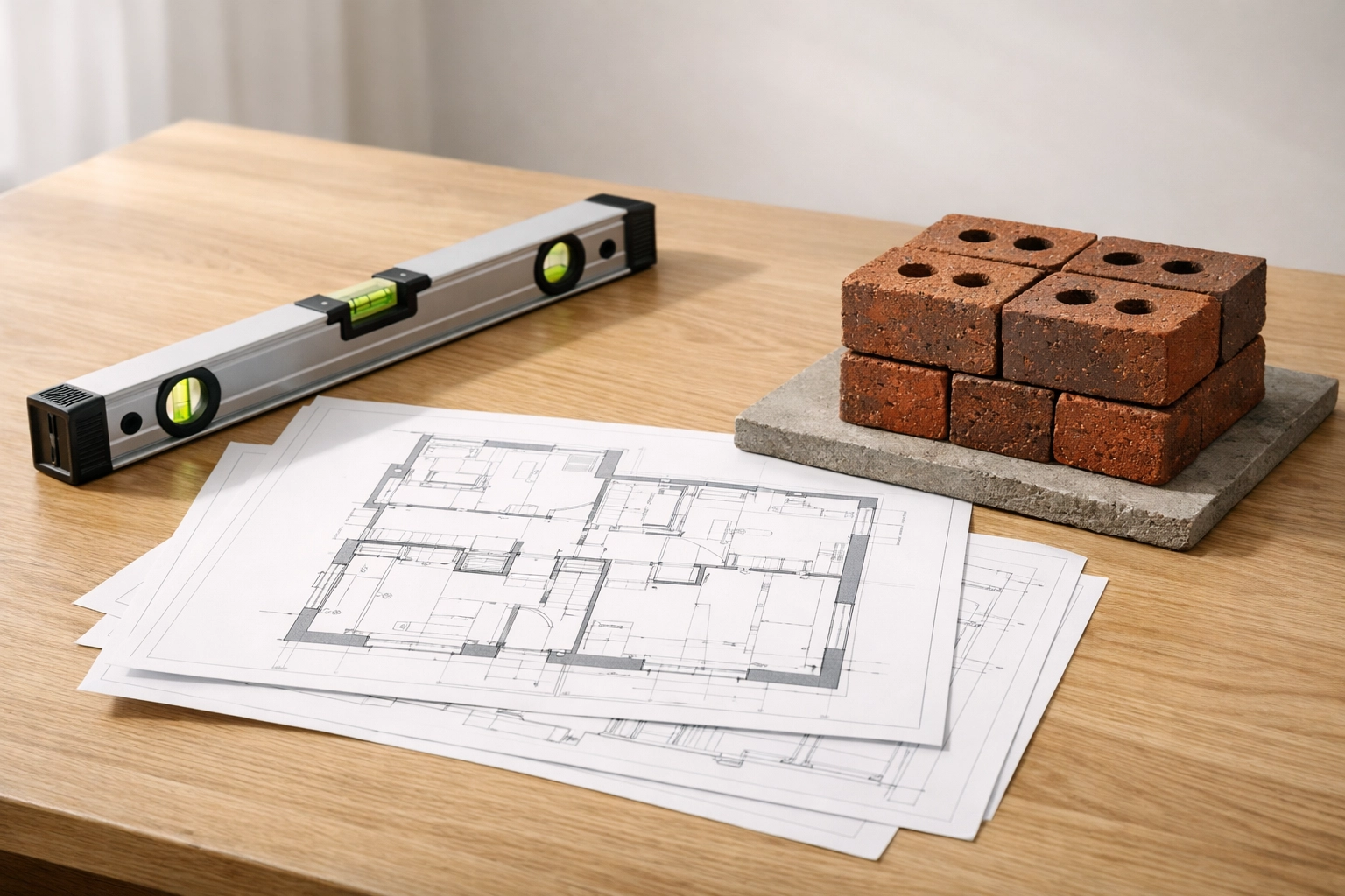 Architectural floor plans and tools used for planning professional building extensions in London.
