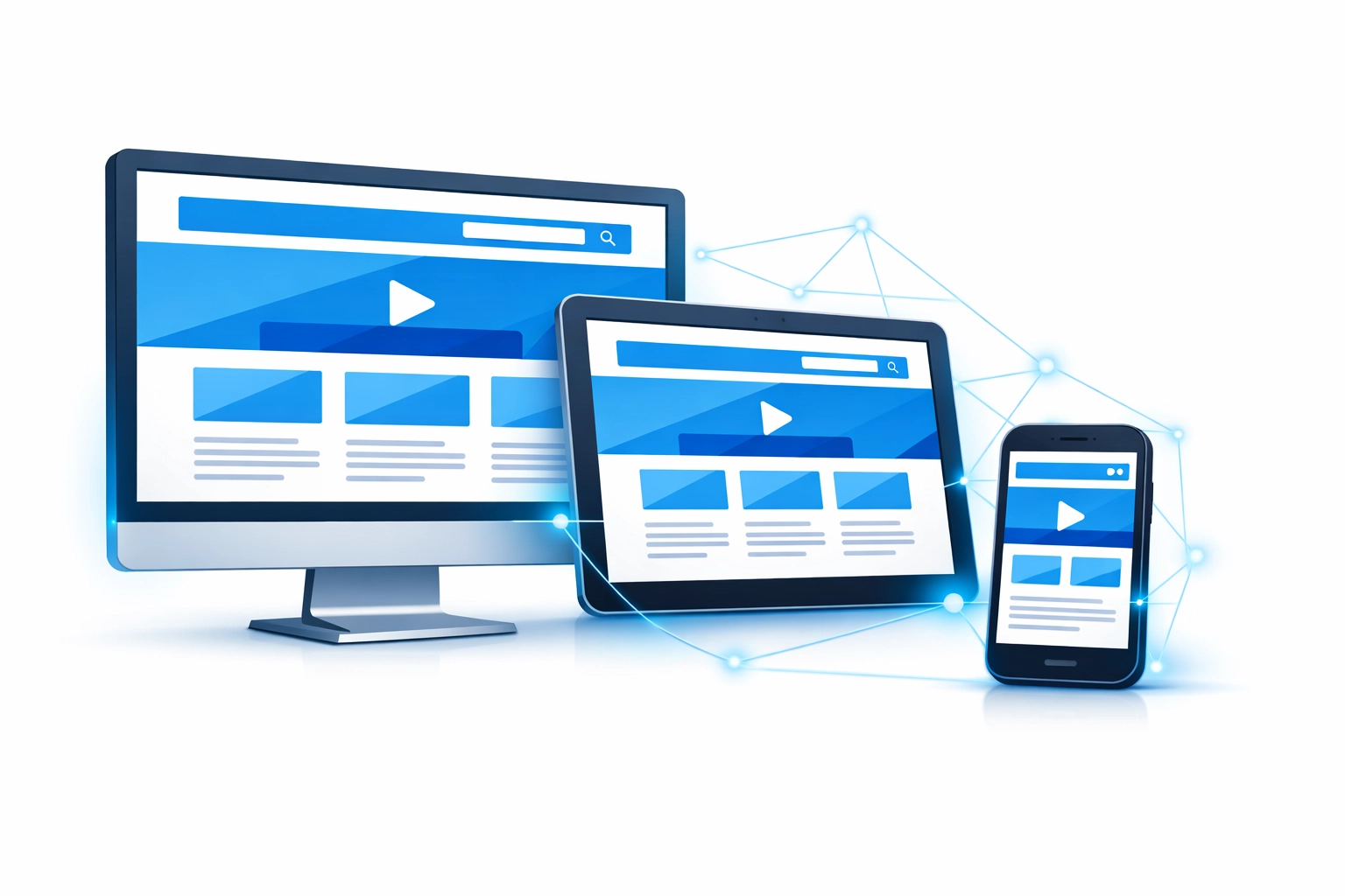 Mobile responsive website displayed across desktop, tablet, and smartphone devices