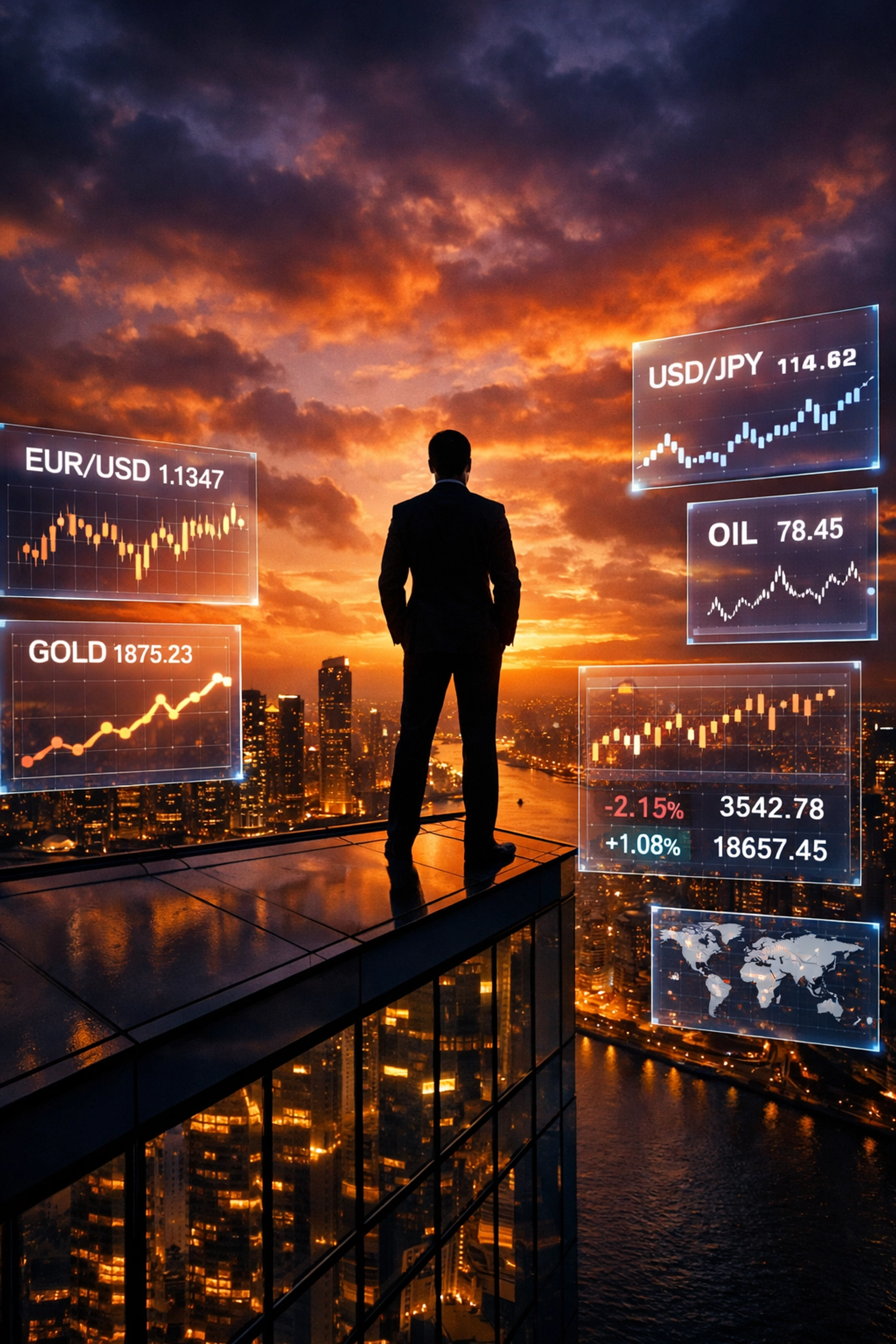 Professional investor analyzing macro market trends and global financial opportunities