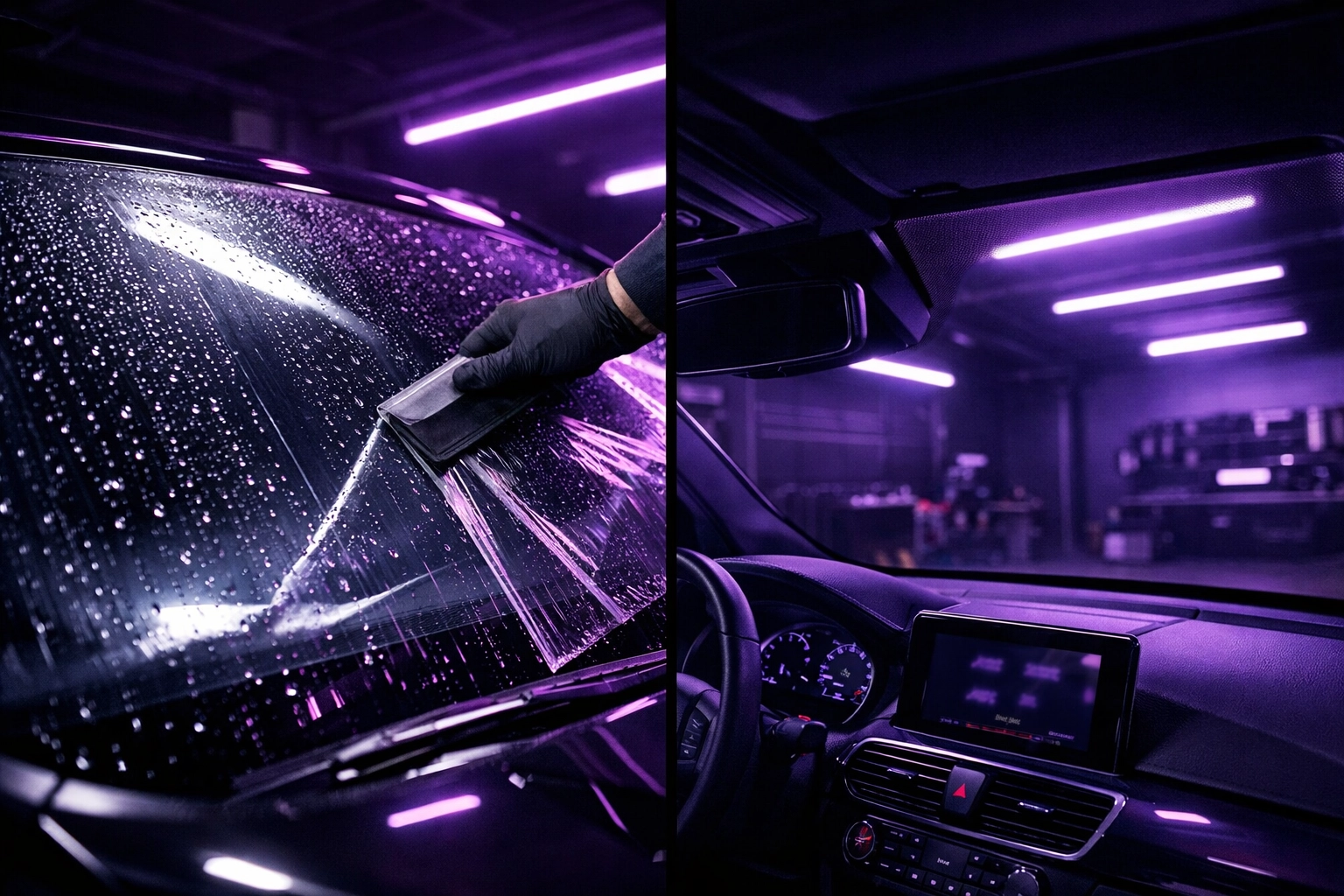 Windshield protective film application vs window tint comparison in Raleigh auto shop