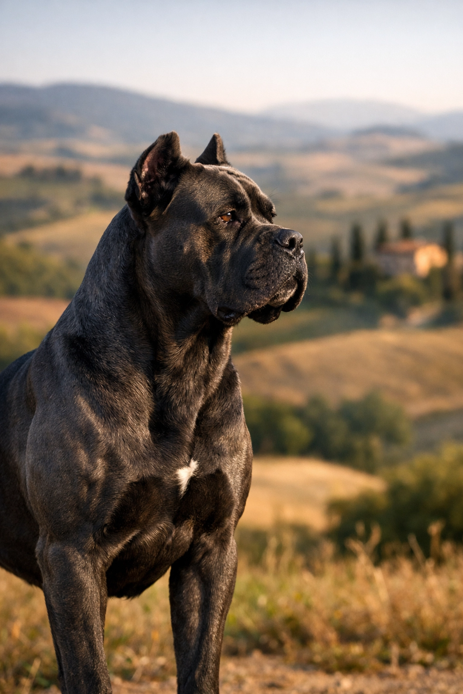 Cane Corso adulte au profil majestueux dans la campagne italienne