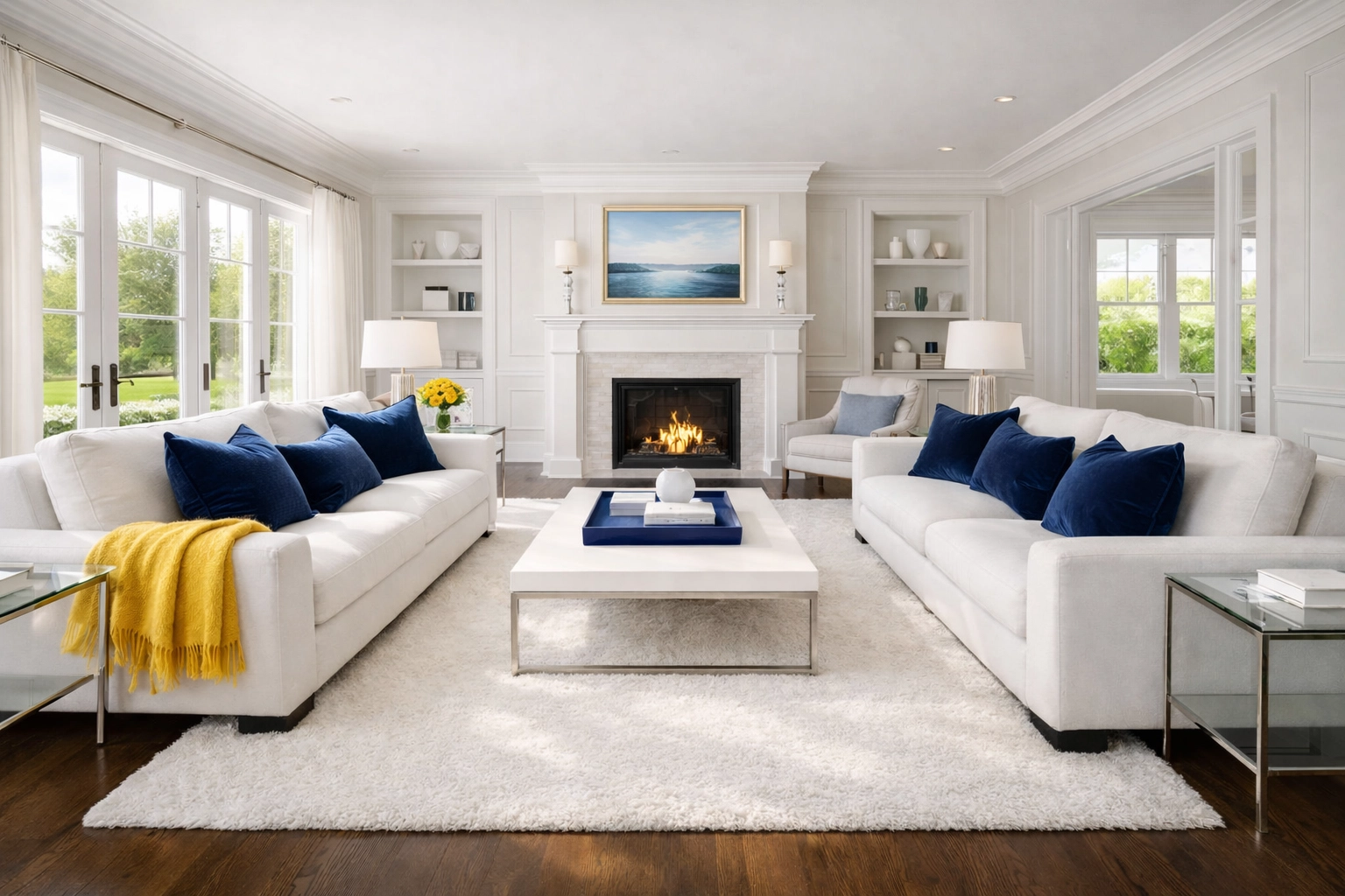Immaculately organized luxury living room in a Wellesley home cleaned by The Cleaning Ninjas.
