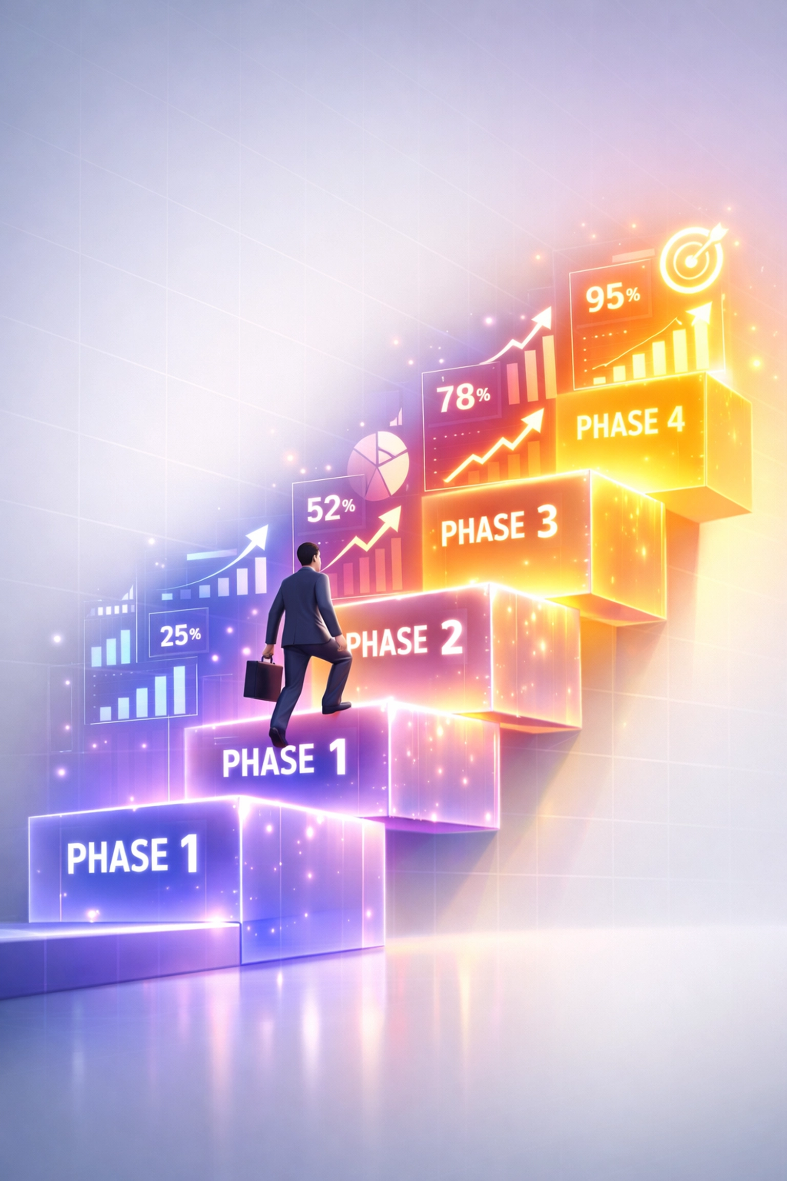 Four-phase growth strategy climbing from PPC to SEO optimization for service business revenue growth