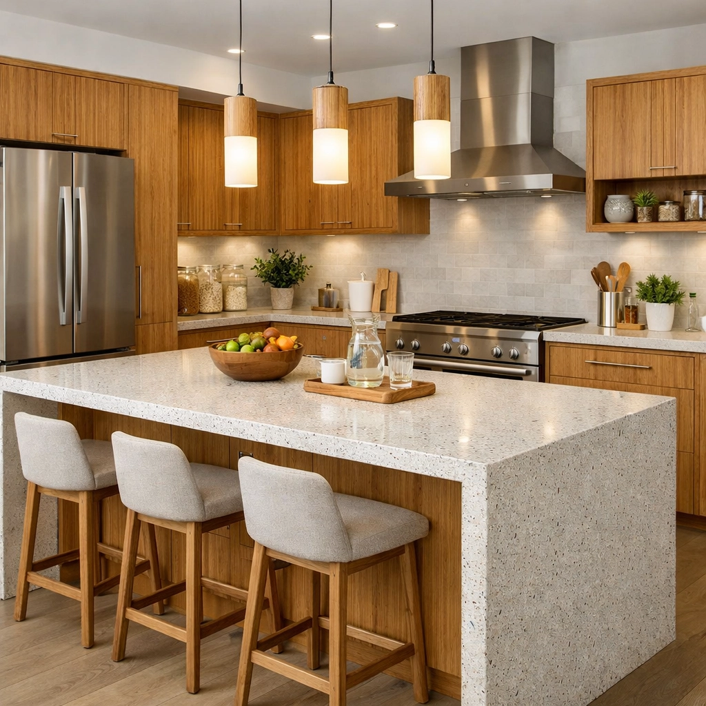 Sustainable kitchen design with eco-friendly materials and energy-efficient appliances in Orlando.