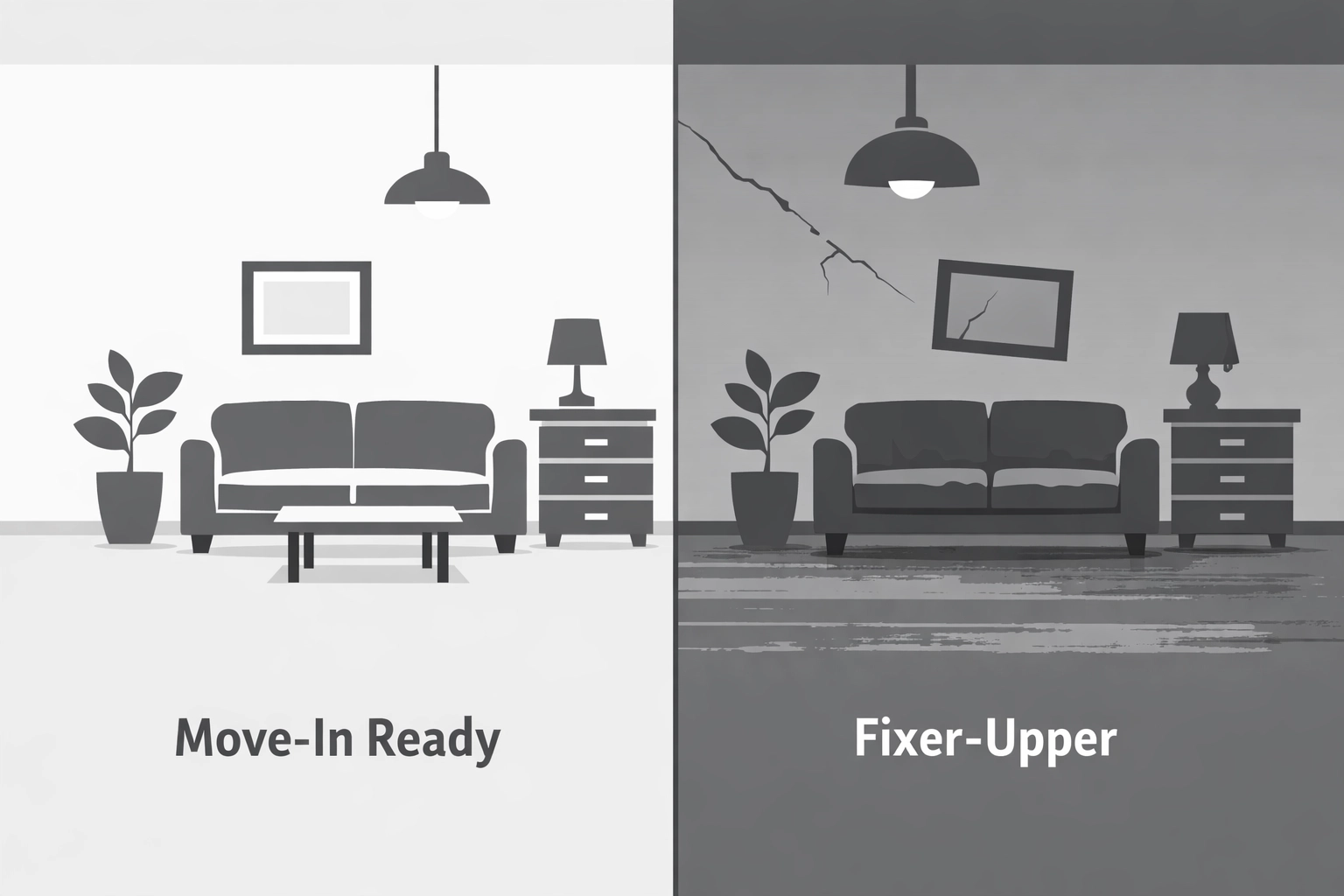 Comparison of move-in ready home versus project home needing repairs in Portland